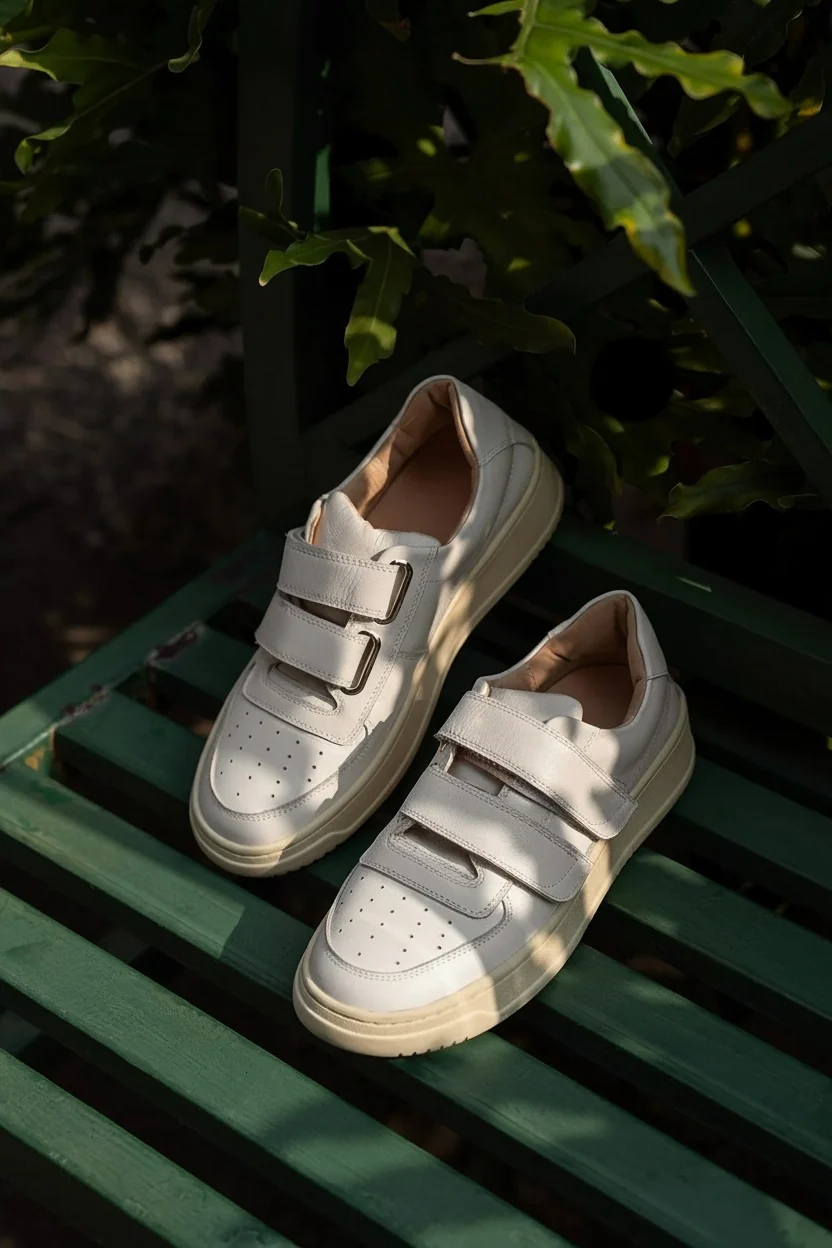 Velcro-Strap Leather Sneakers