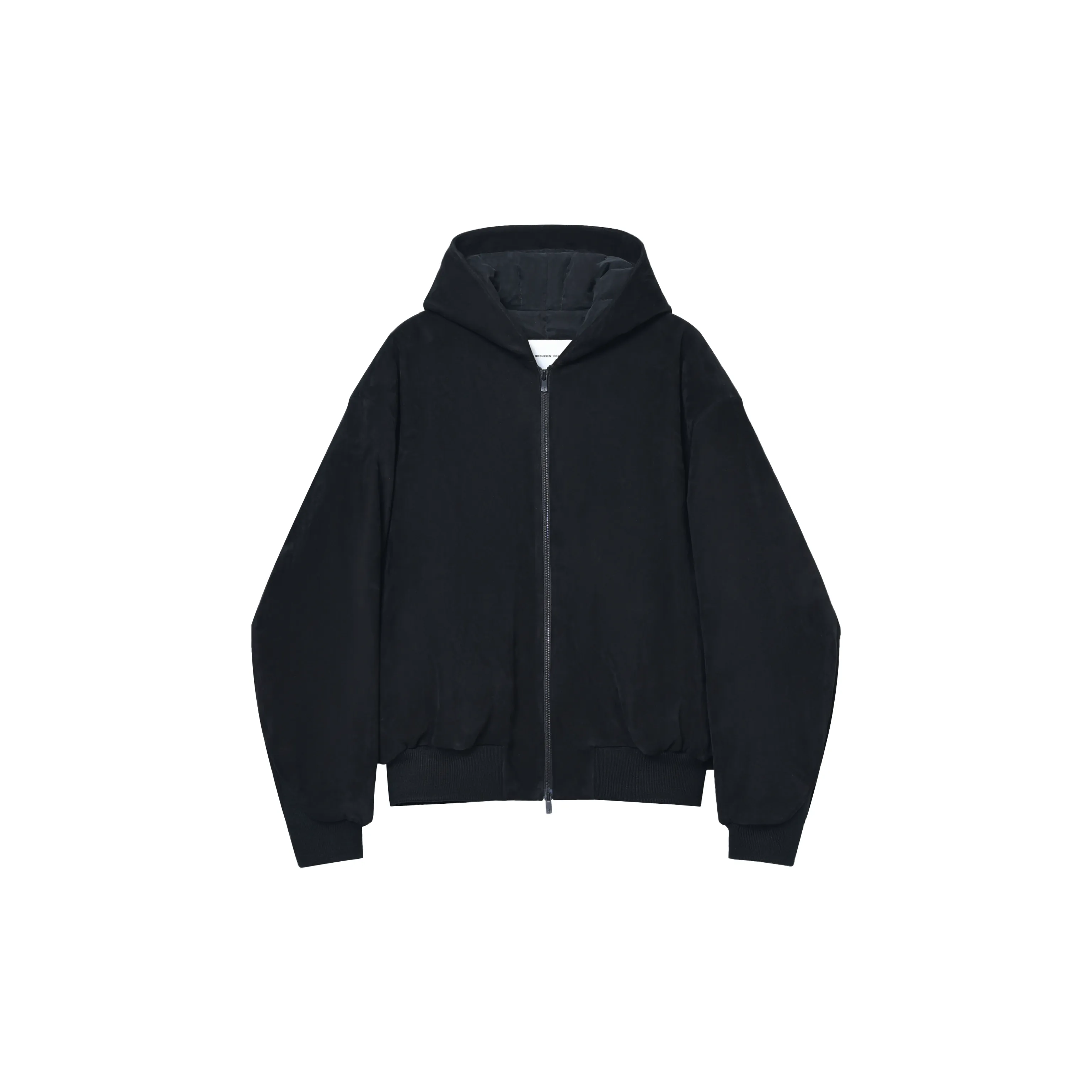 Velvet Nubuck Stand Collar Hooded Jacket - Image 2