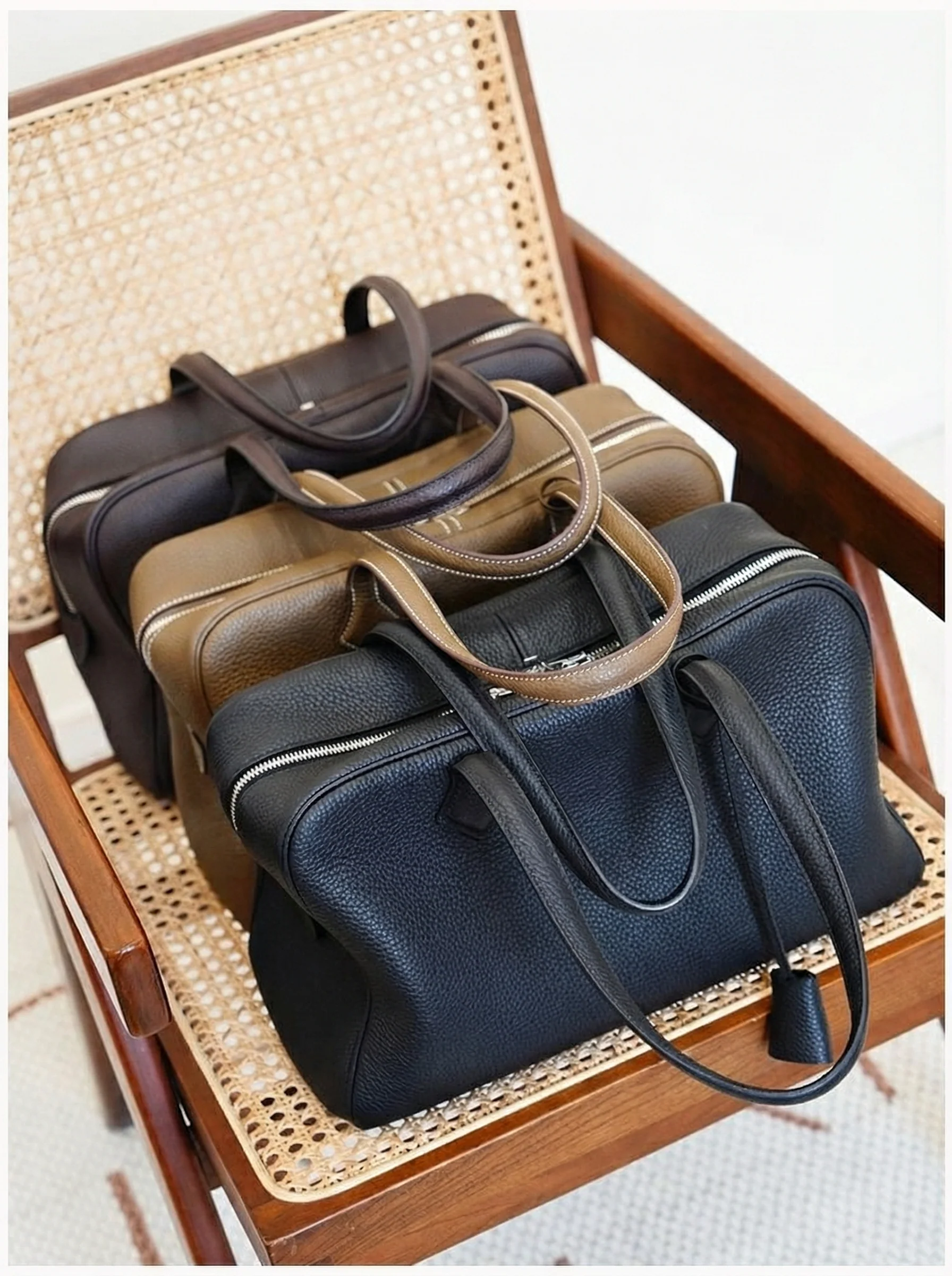 Victoria 35 Pebbled Leather Bowling Bag - Image 6