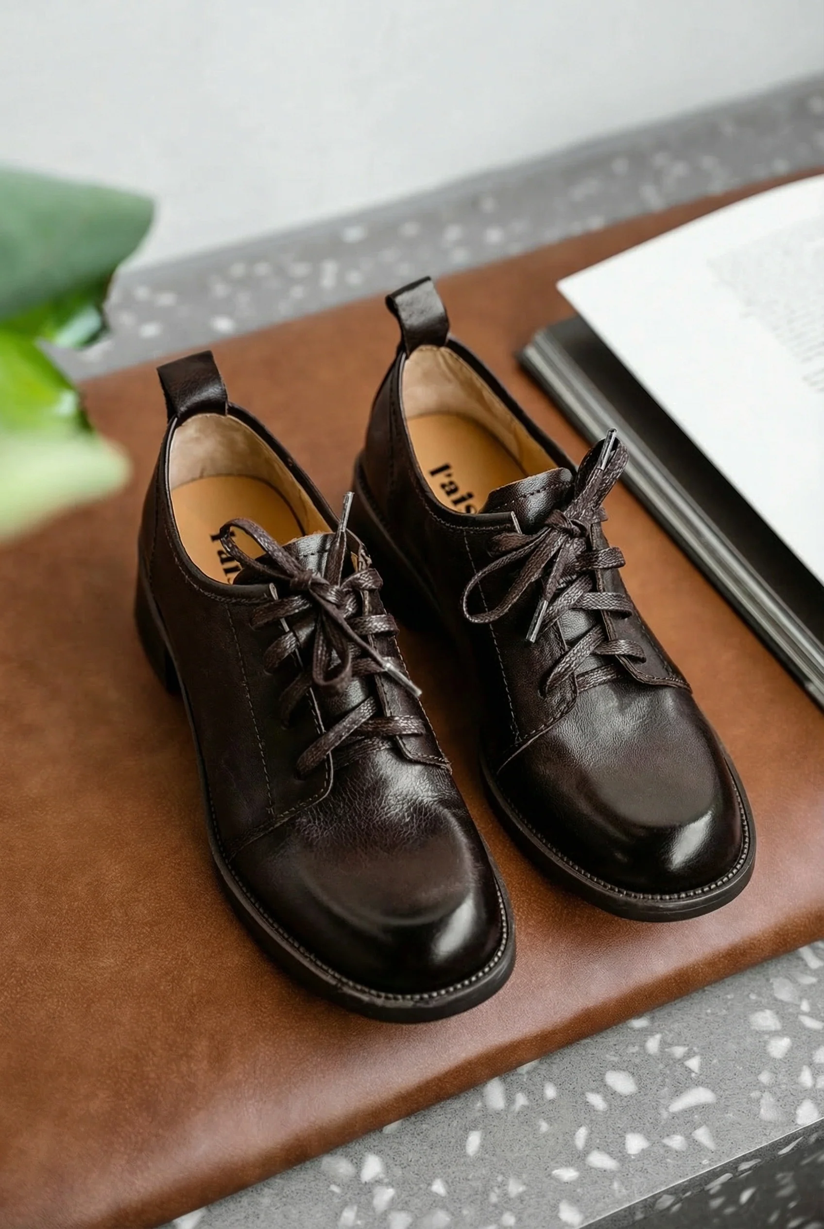 Vintage Calfskin Lace-Up Loafers - Image 2