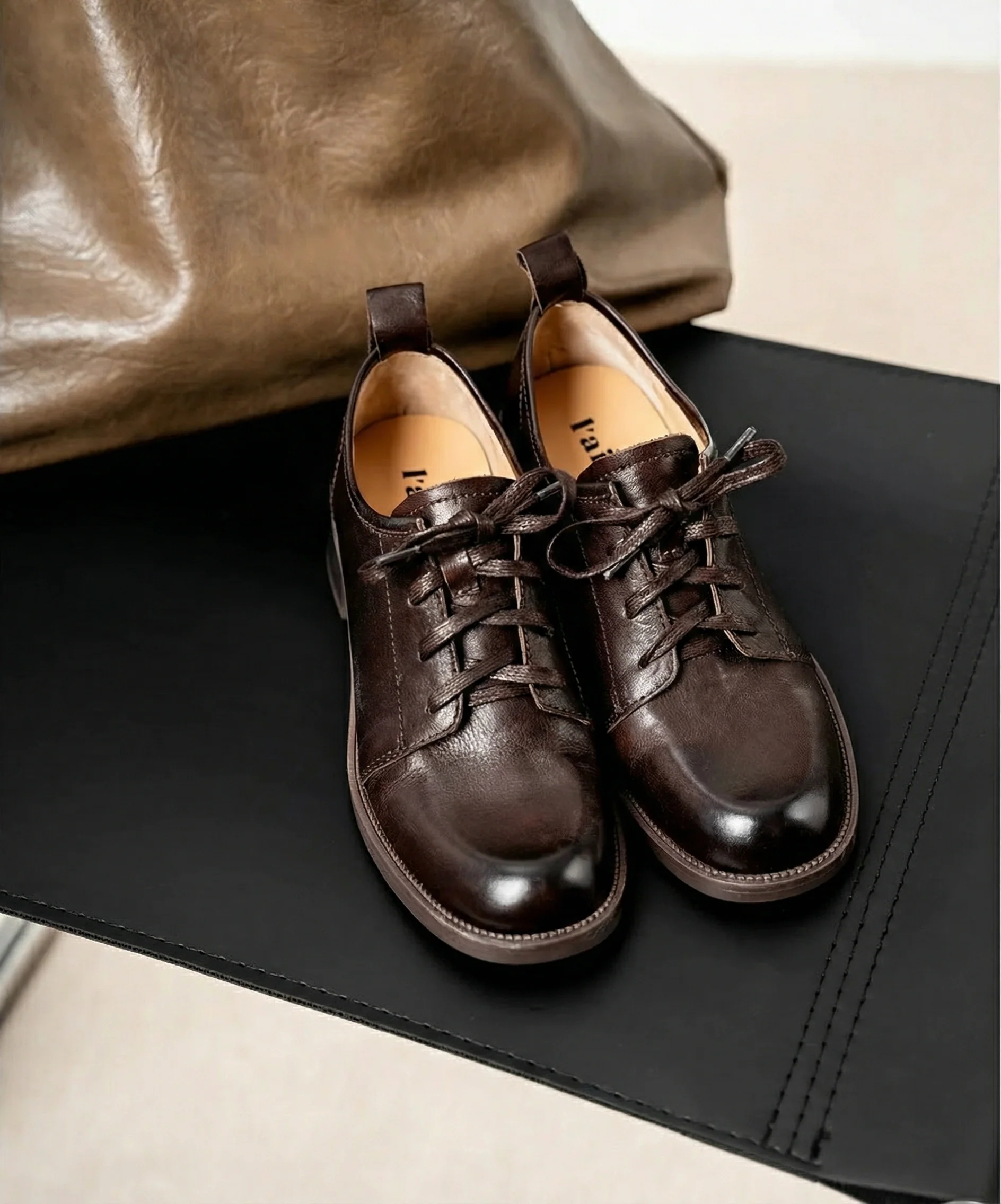 Vintage Calfskin Lace-Up Loafers - Image 4