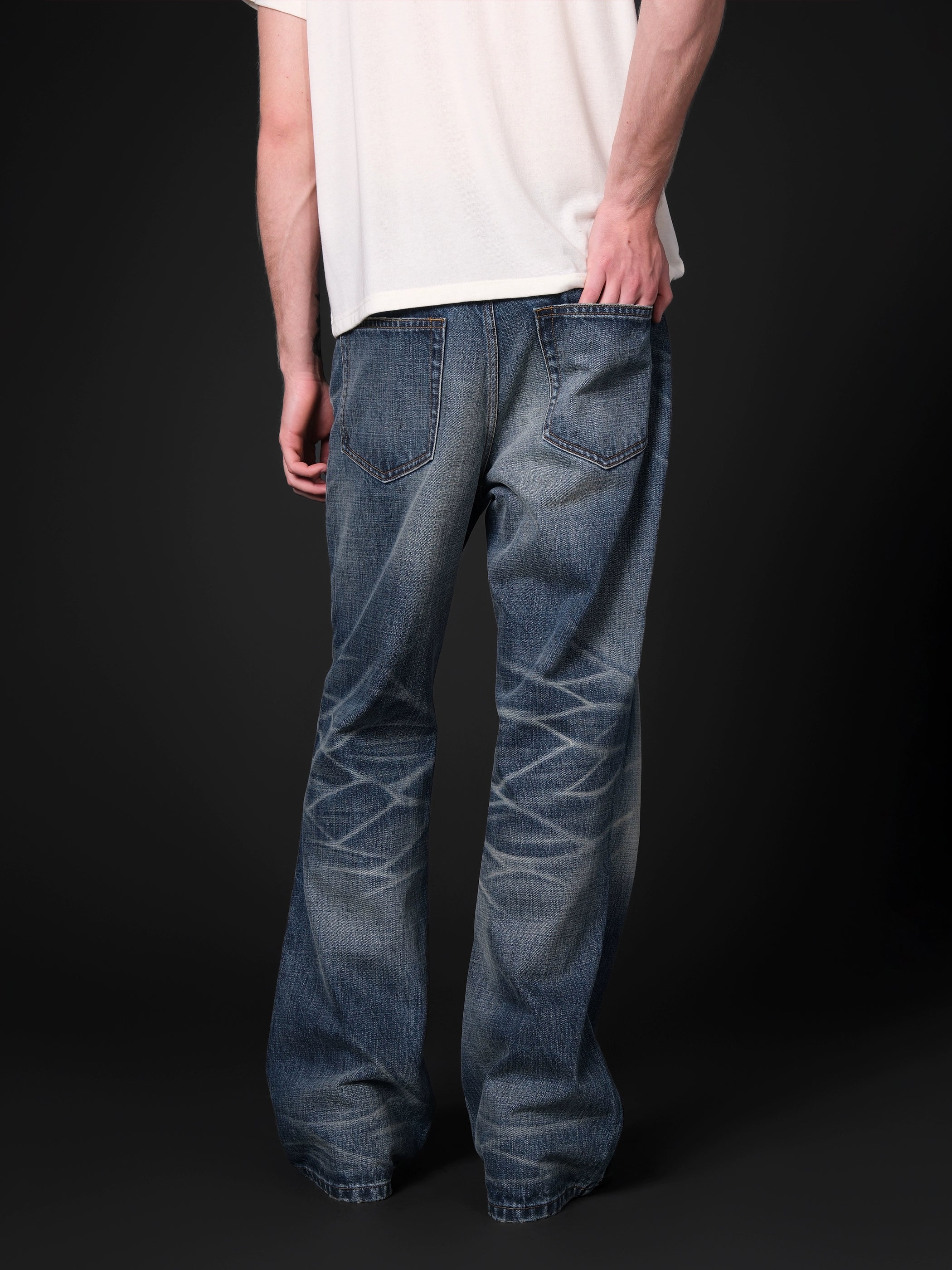 Vintage Dark Blue Flared Jeans - Image 4