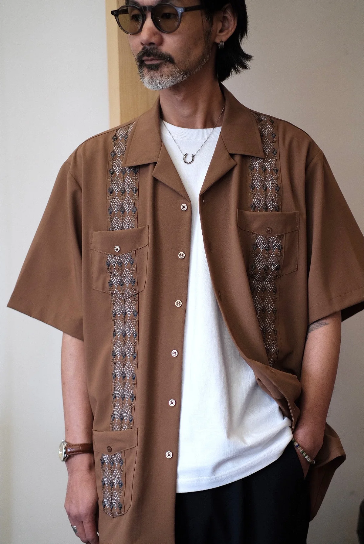 Vintage Embroidered Short-Sleeve Shirt