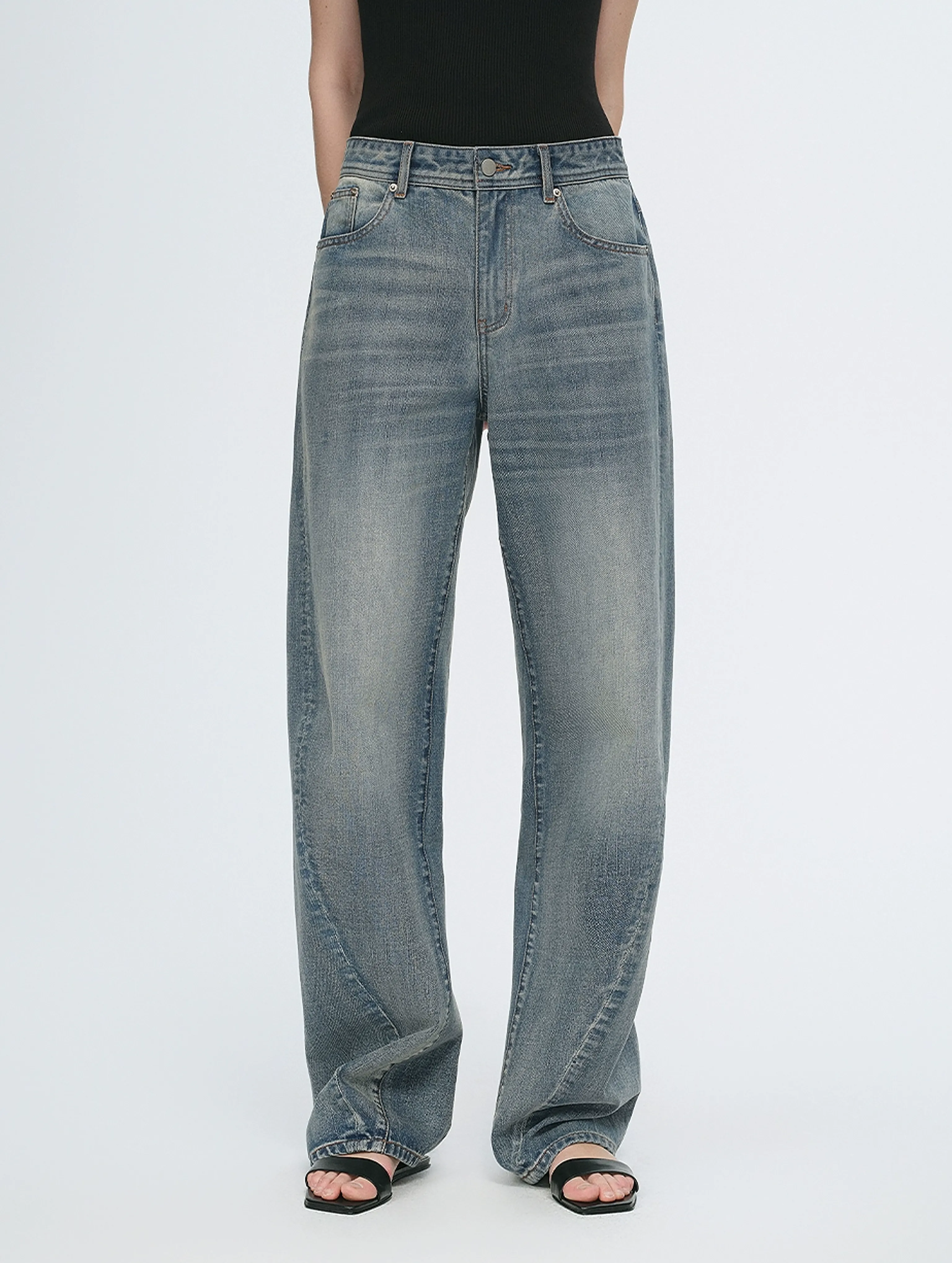 Vintage Grey-Blue Wide-Leg Jeans