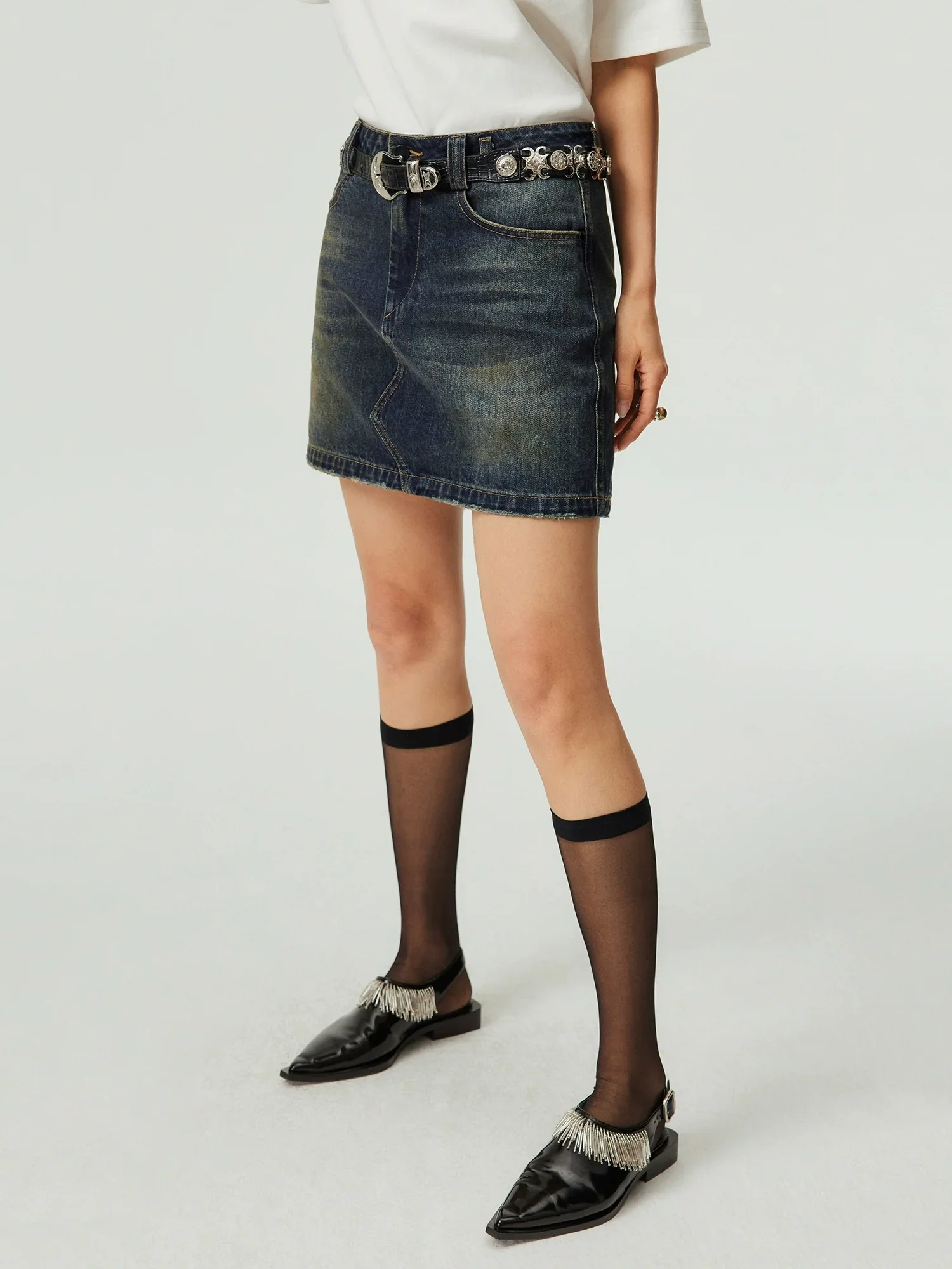 Vintage Wash A-Line Denim Mini Skirt - Image 3
