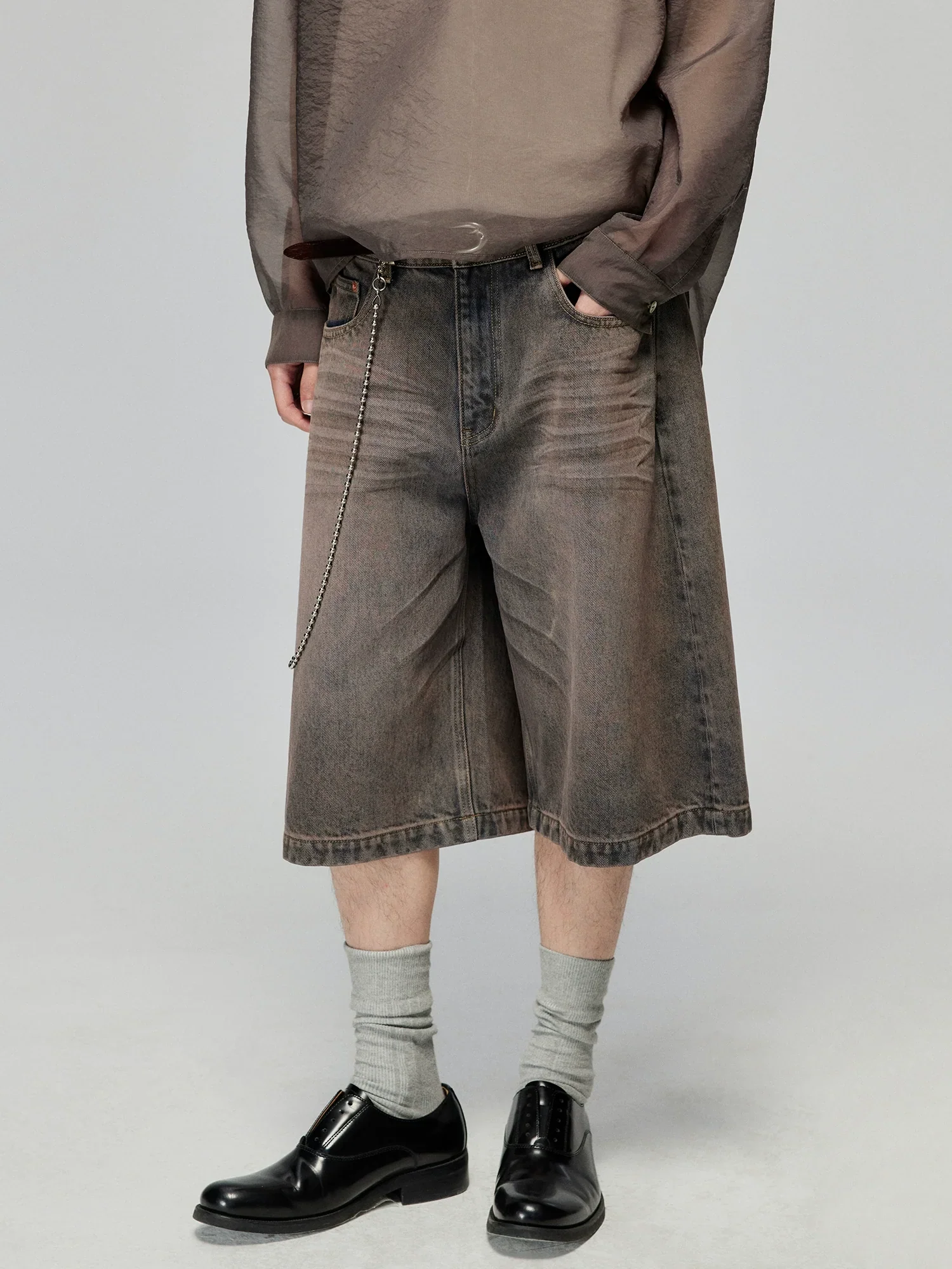 Vintage Wash Cotton Denim Bermuda Shorts