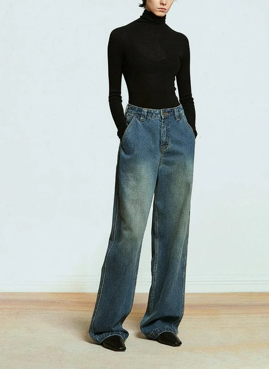 Vintage Wide-Leg Denim Jeans
