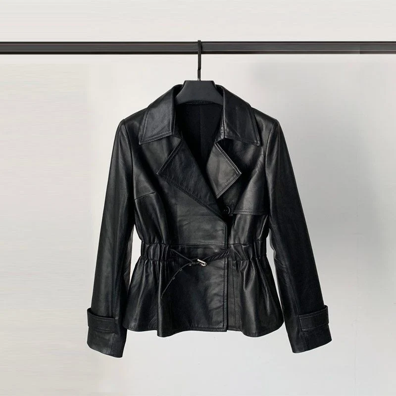 Waist-Cinch Faux Leather Jacket