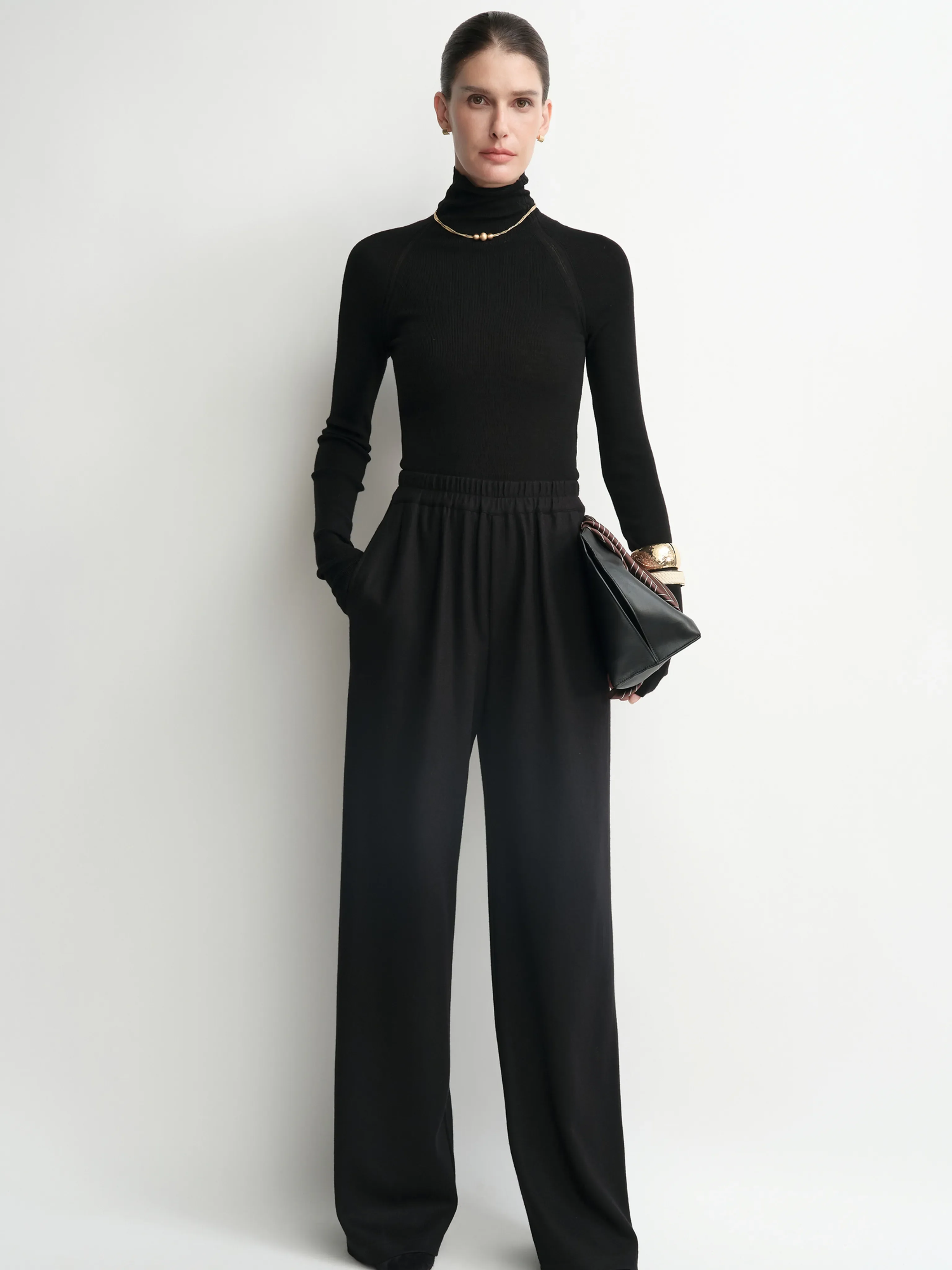 Washable Cashmere Blend Wide-Leg Pants