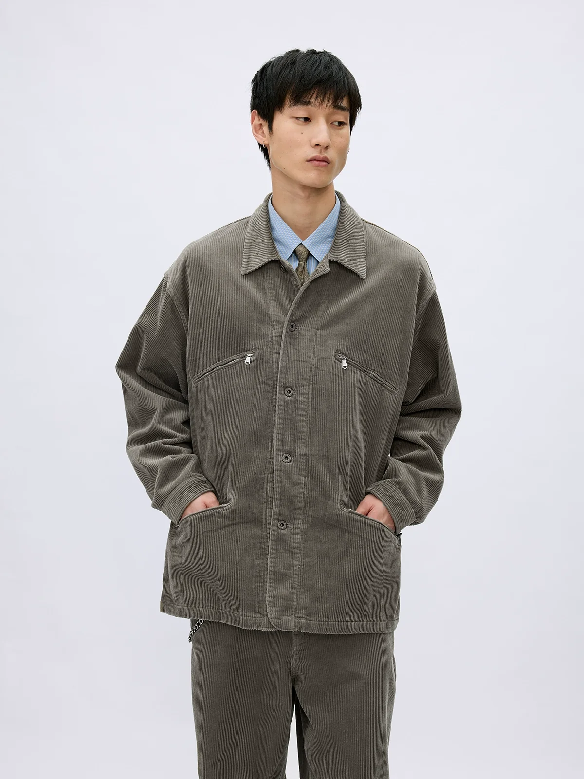 Washed 8-wale Corduroy Overshirt Jacket - Image 3