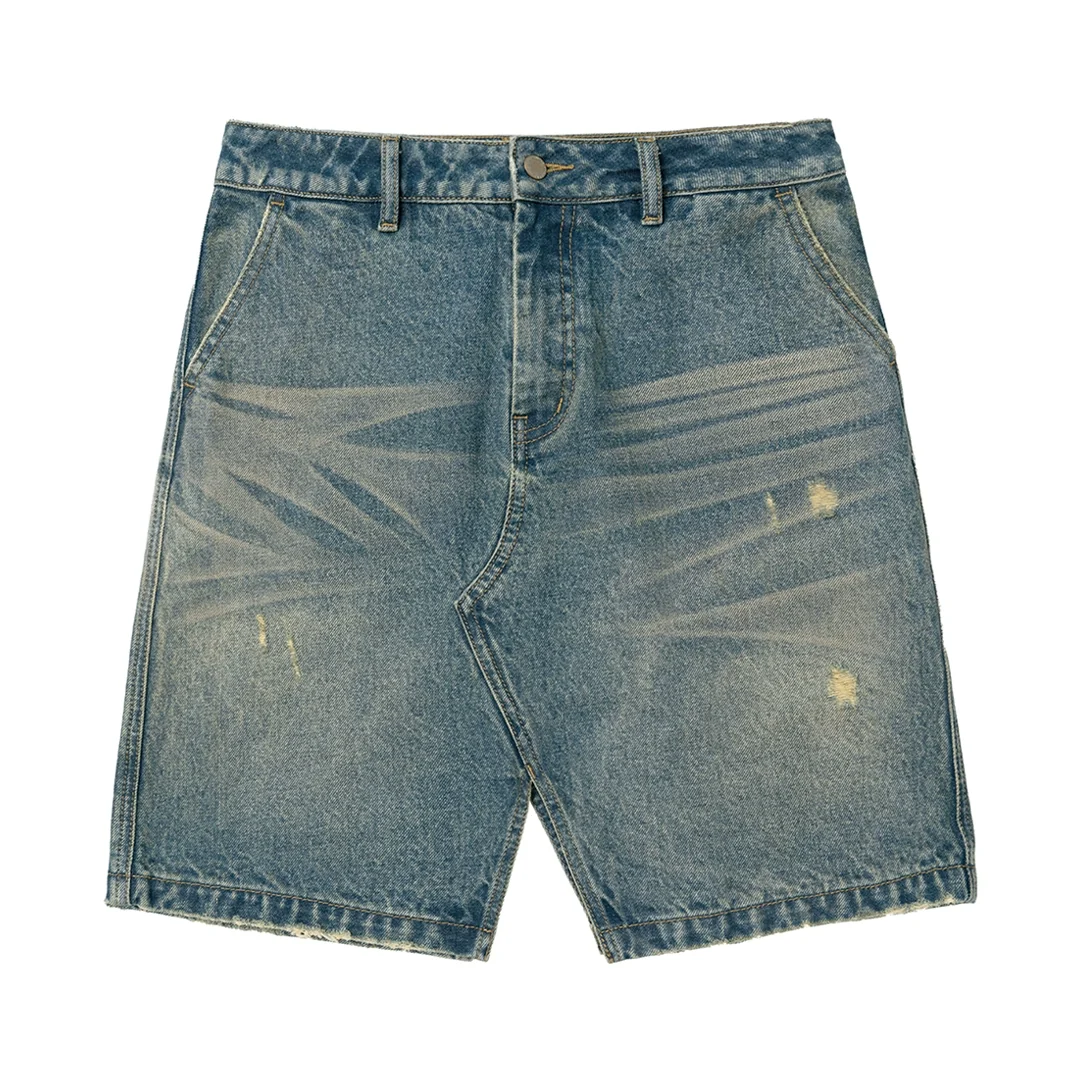 Washed Blue Distressed A-Line Denim Mini Skirt - Image 6