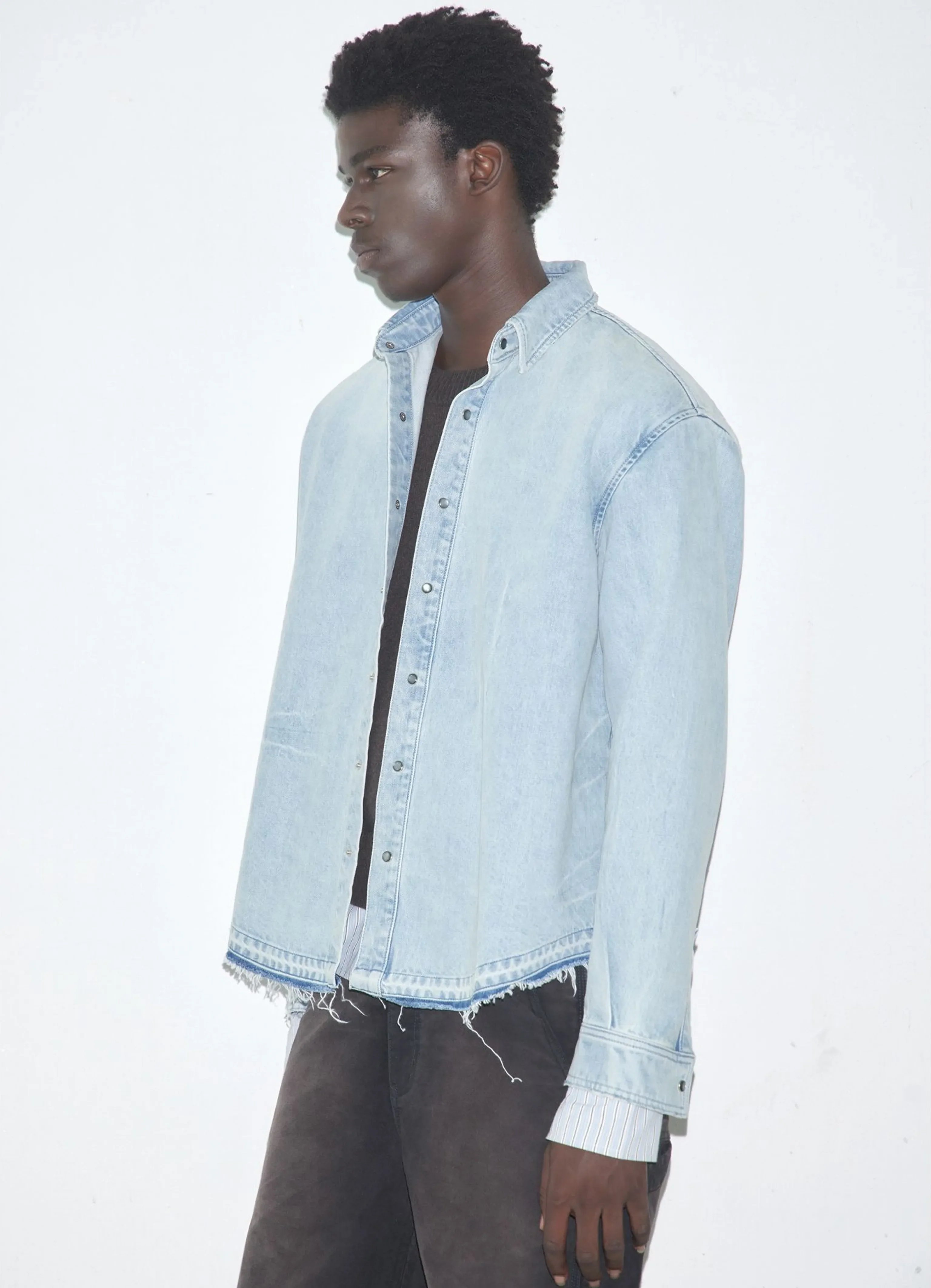 Washed Blue Distressed Denim Shirt - Image 2