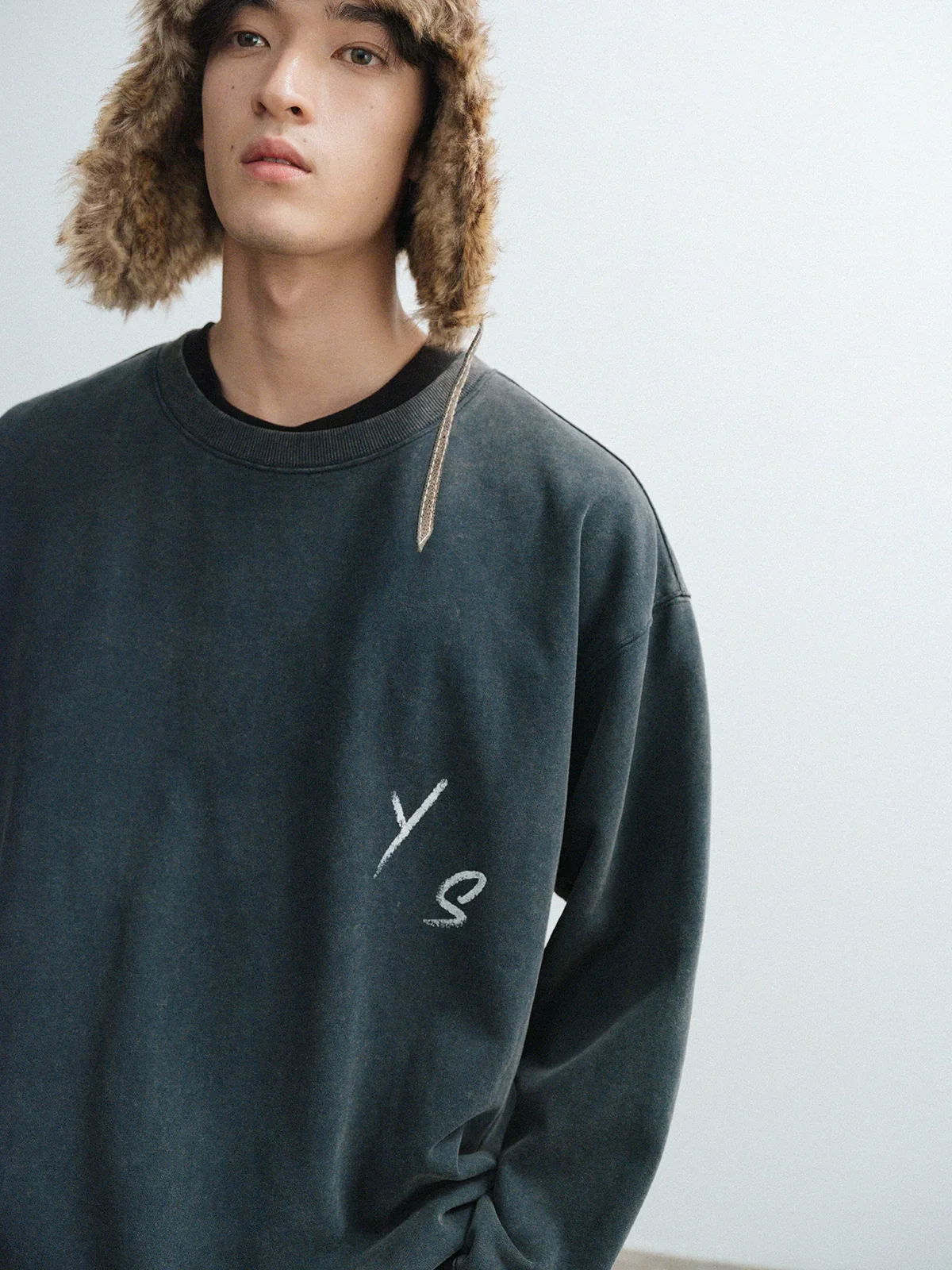 Washed Blue Graphic Crewneck Sweatshirt