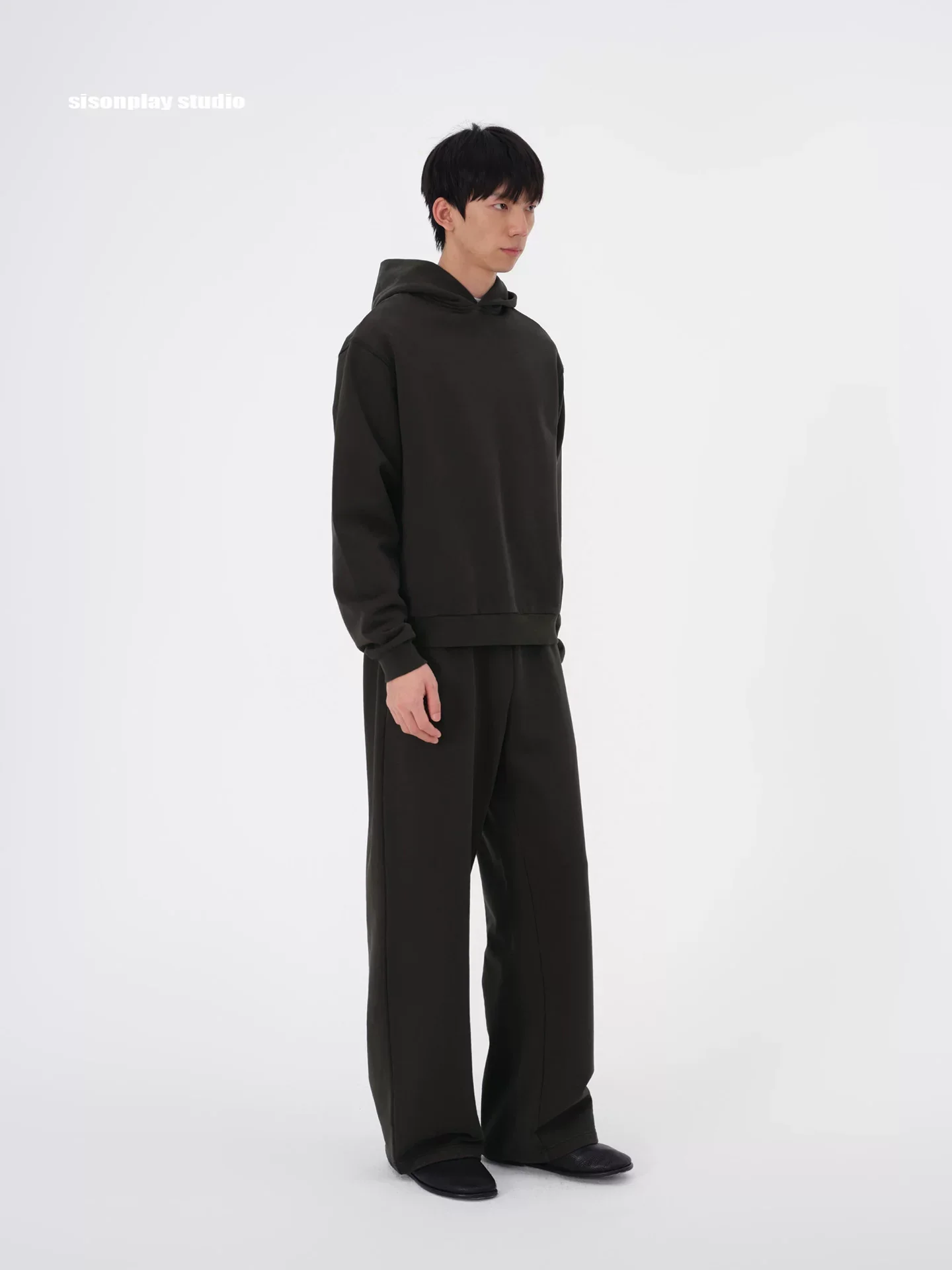 Washed Charcoal Cotton Hoodie & Wide-Leg Sweatpants Set - Image 2