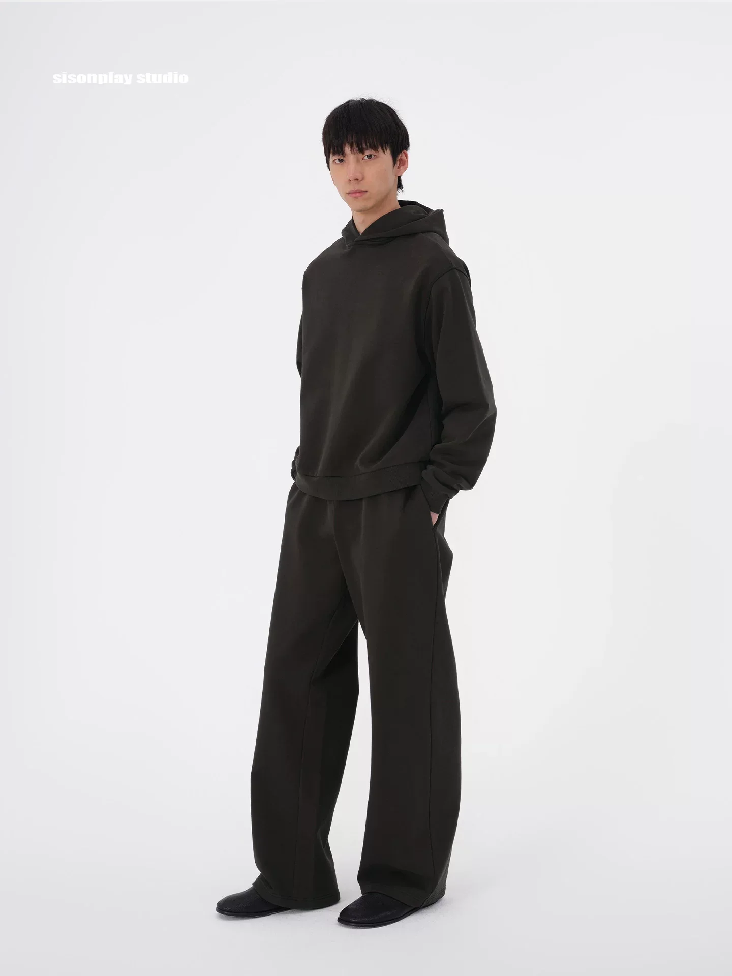Washed Charcoal Cotton Hoodie & Wide-Leg Sweatpants Set - Image 3