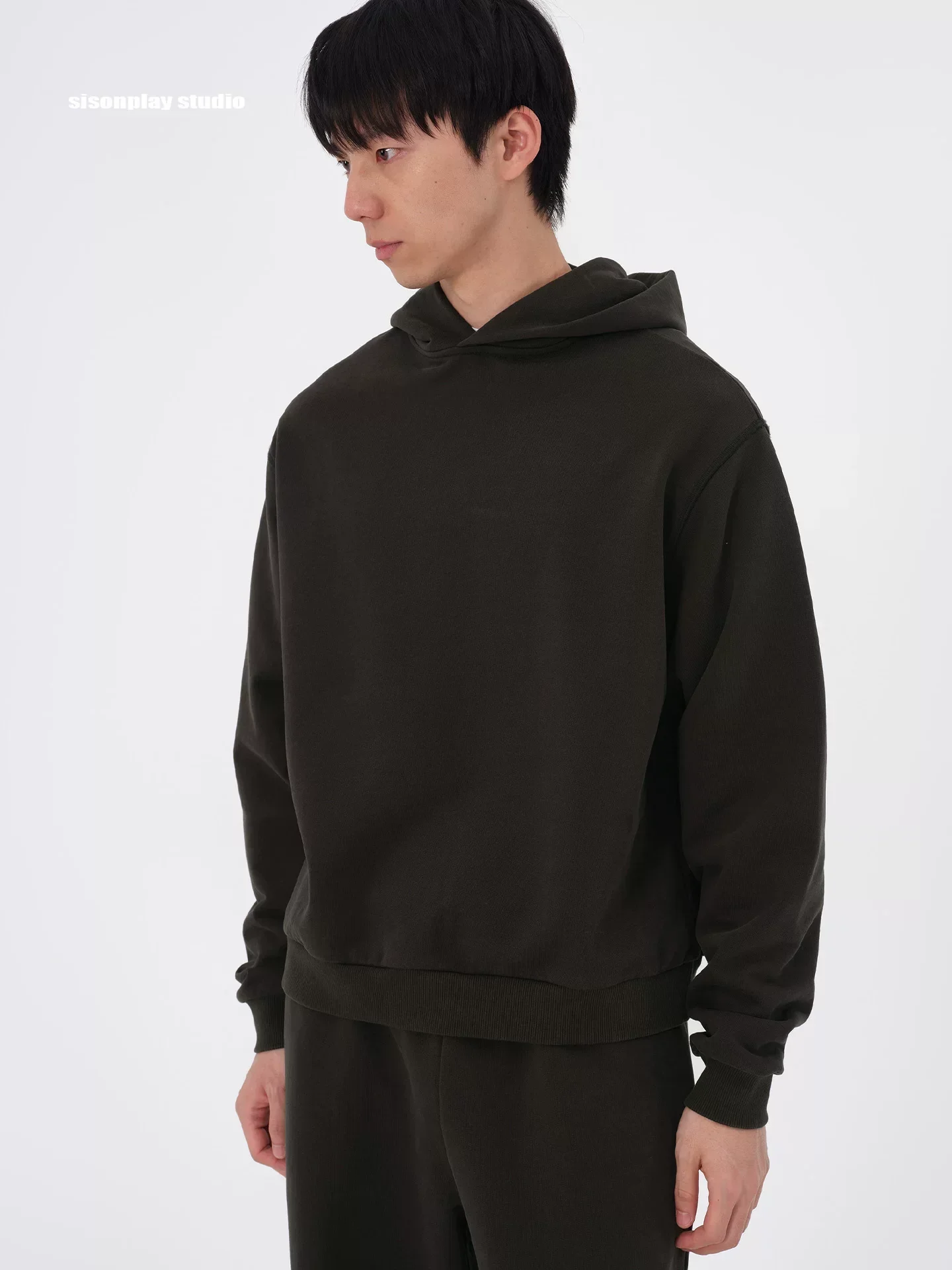 Washed Charcoal Cotton Hoodie & Wide-Leg Sweatpants Set - Image 4