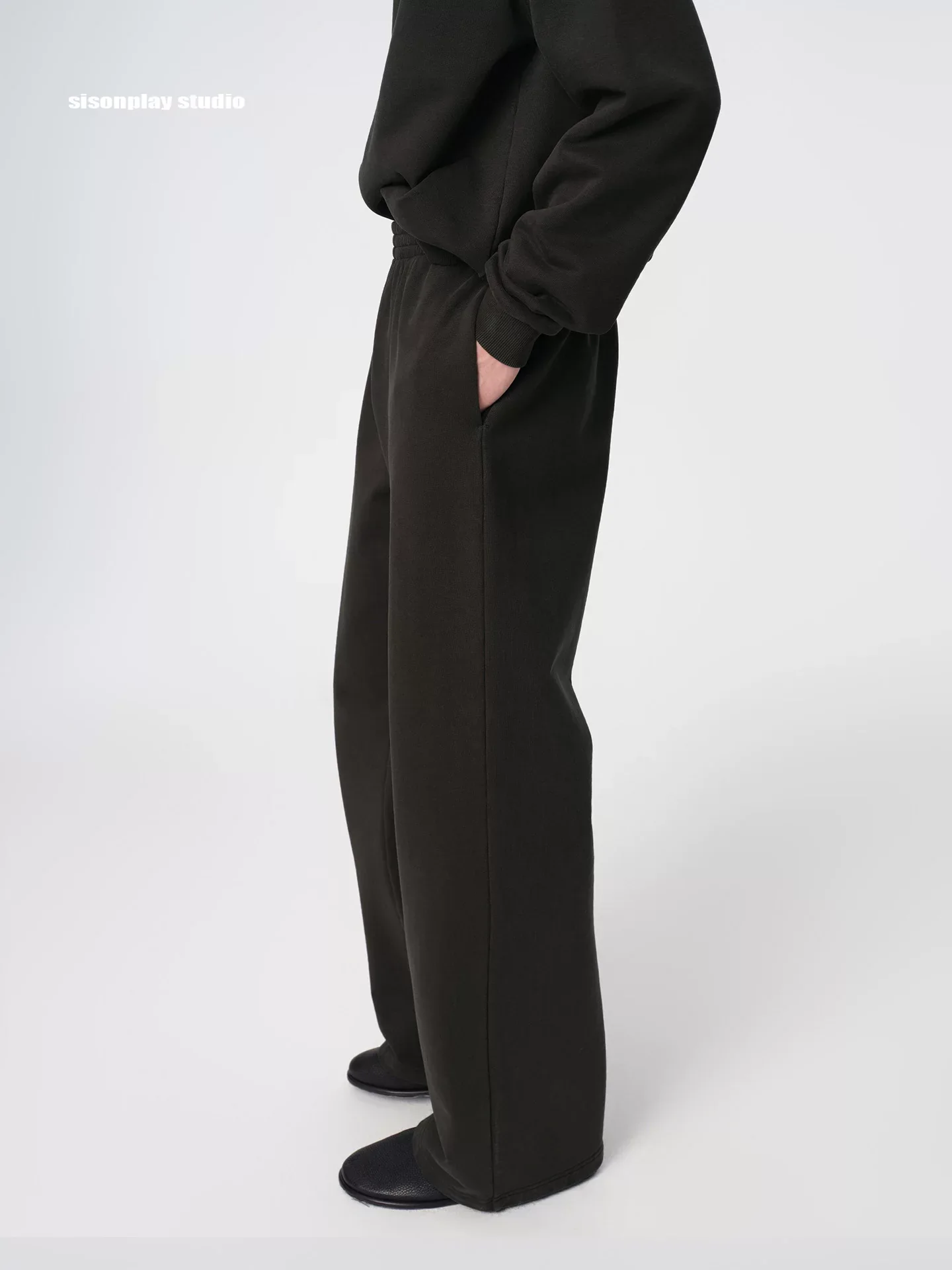 Washed Charcoal Cotton Hoodie & Wide-Leg Sweatpants Set - Image 5