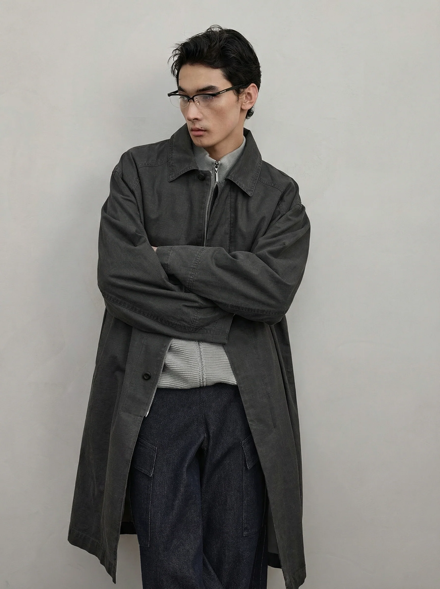 Washed Charcoal Mid-Length Coat - Image 3