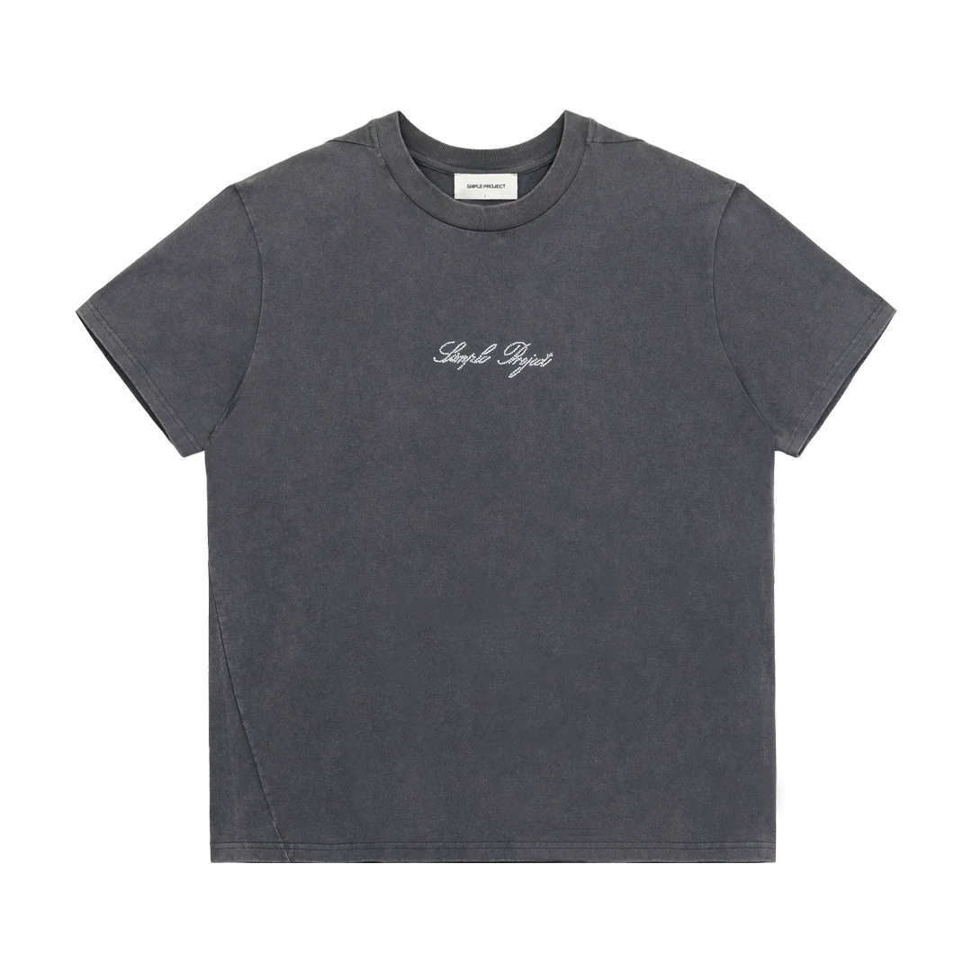 Washed Charcoal Rhinestone Logo Tee - Image 6