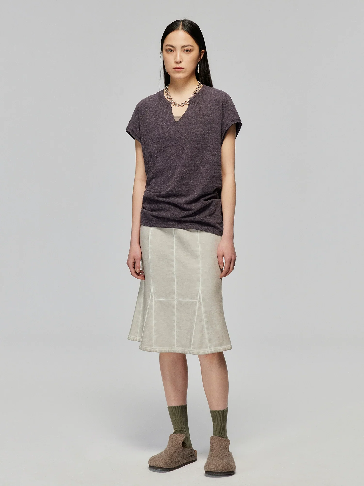 Washed Cotton Knit Fishtail Skirt
