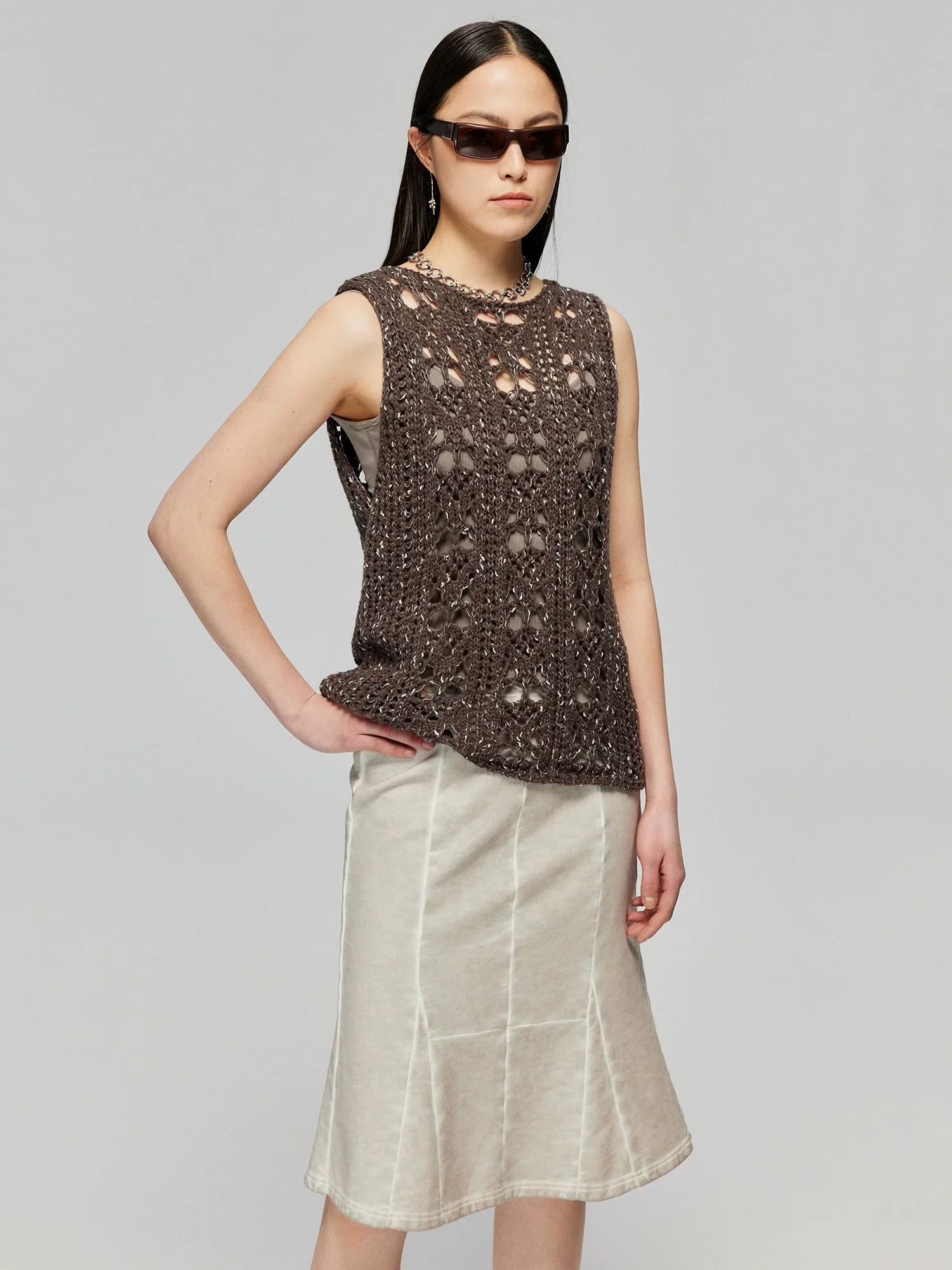 Washed Cotton Knit Fishtail Skirt - Image 3