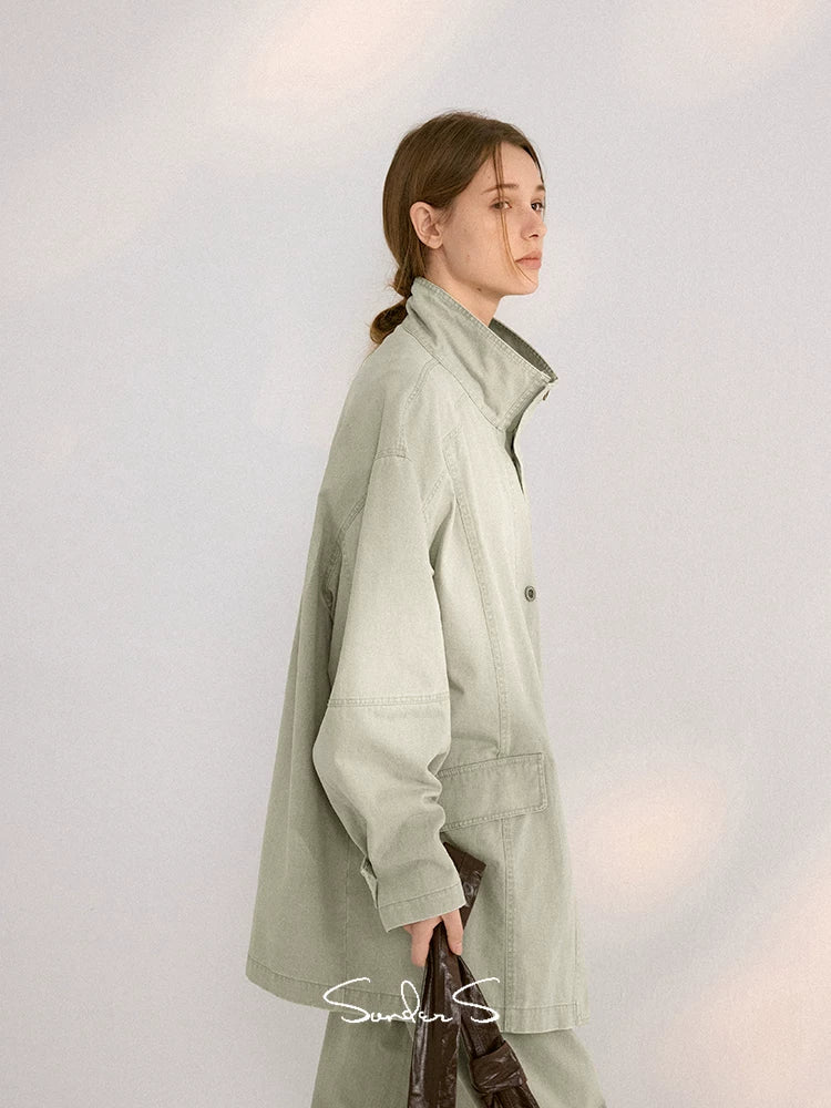 Washed Cotton Stand-Collar Utility Jacket - Image 4