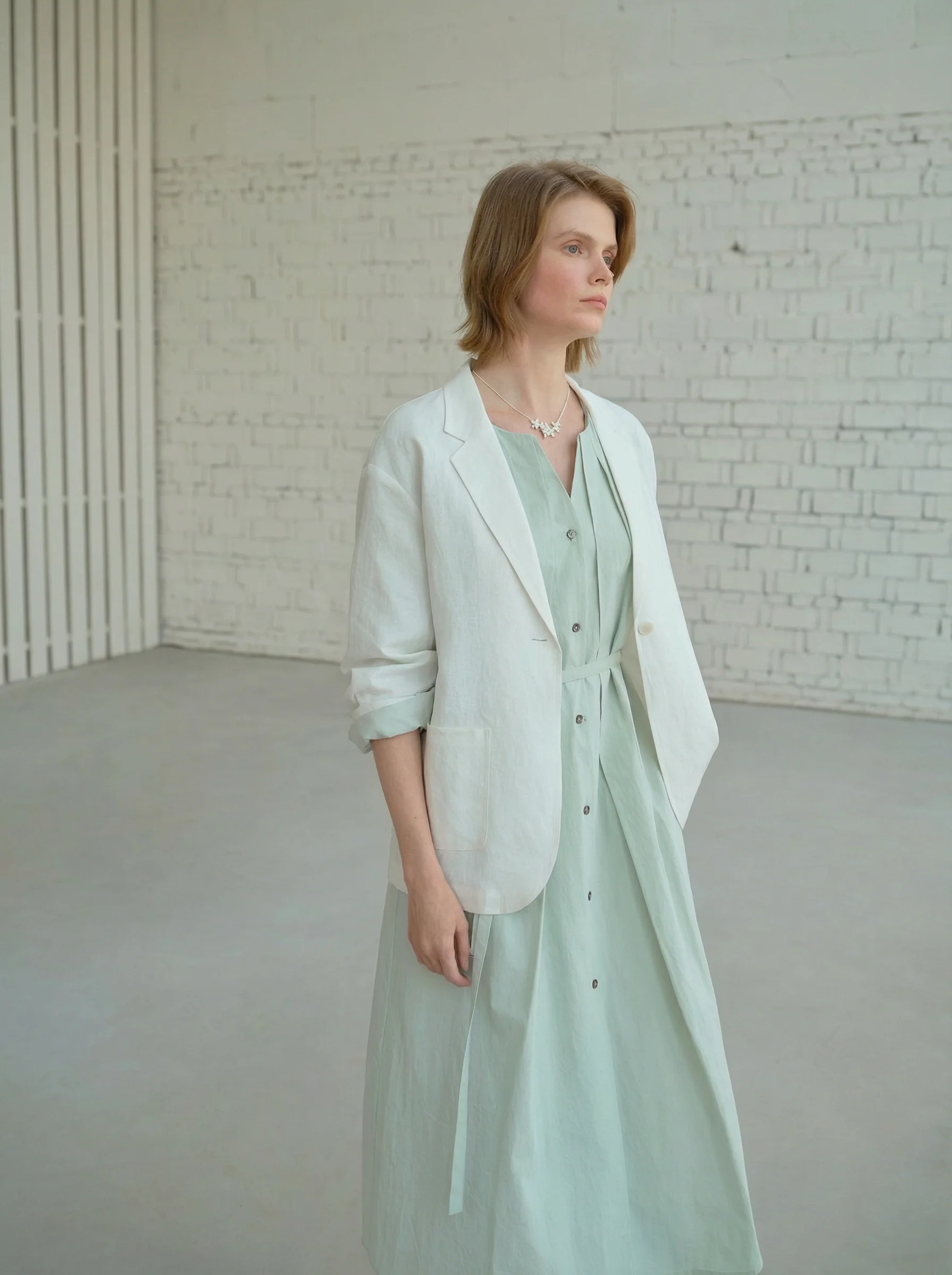 Washed Cotton V-Neck Belted Shirt Dress - Image 2