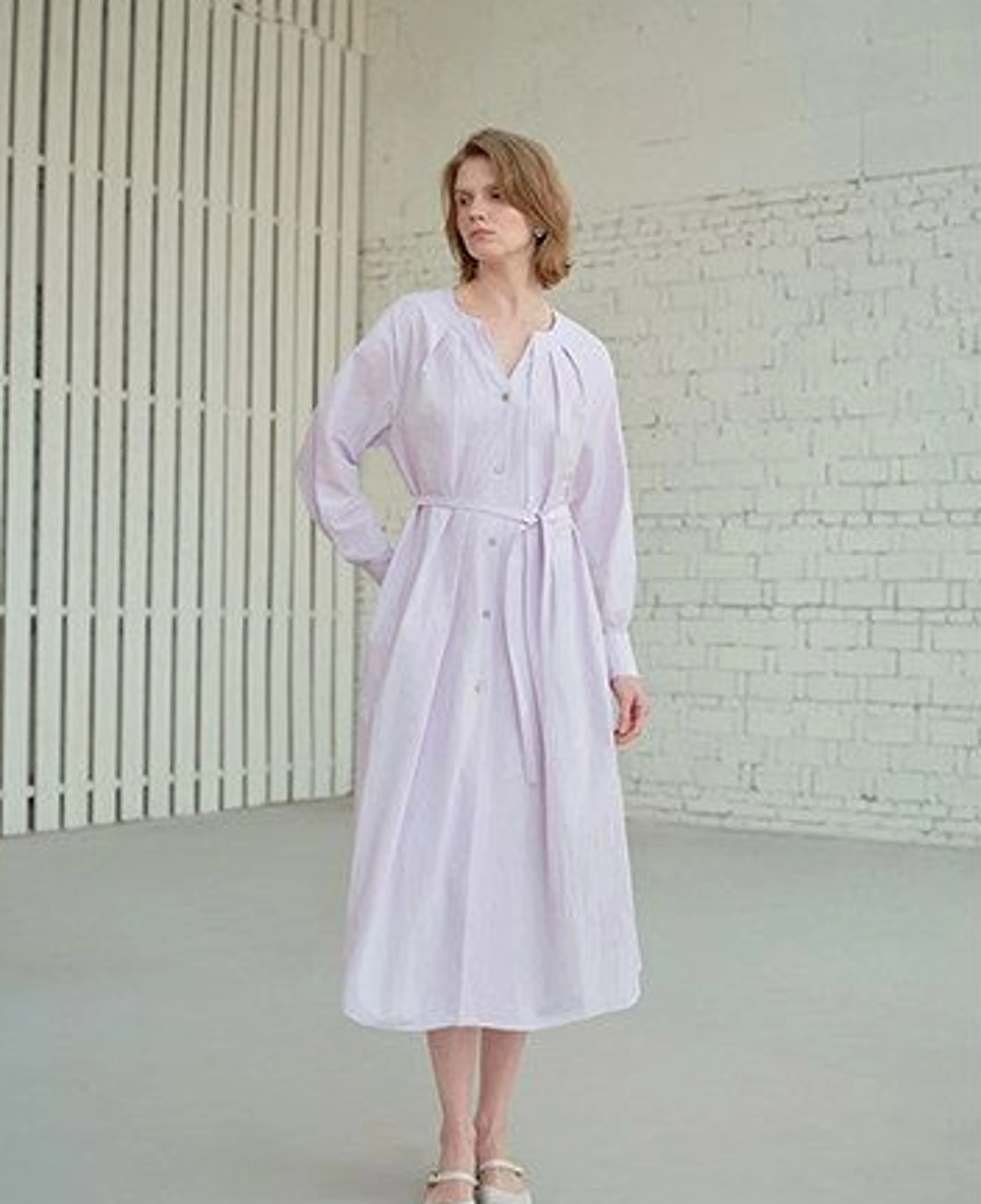 Washed Cotton V-Neck Belted Shirt Dress - Image 4