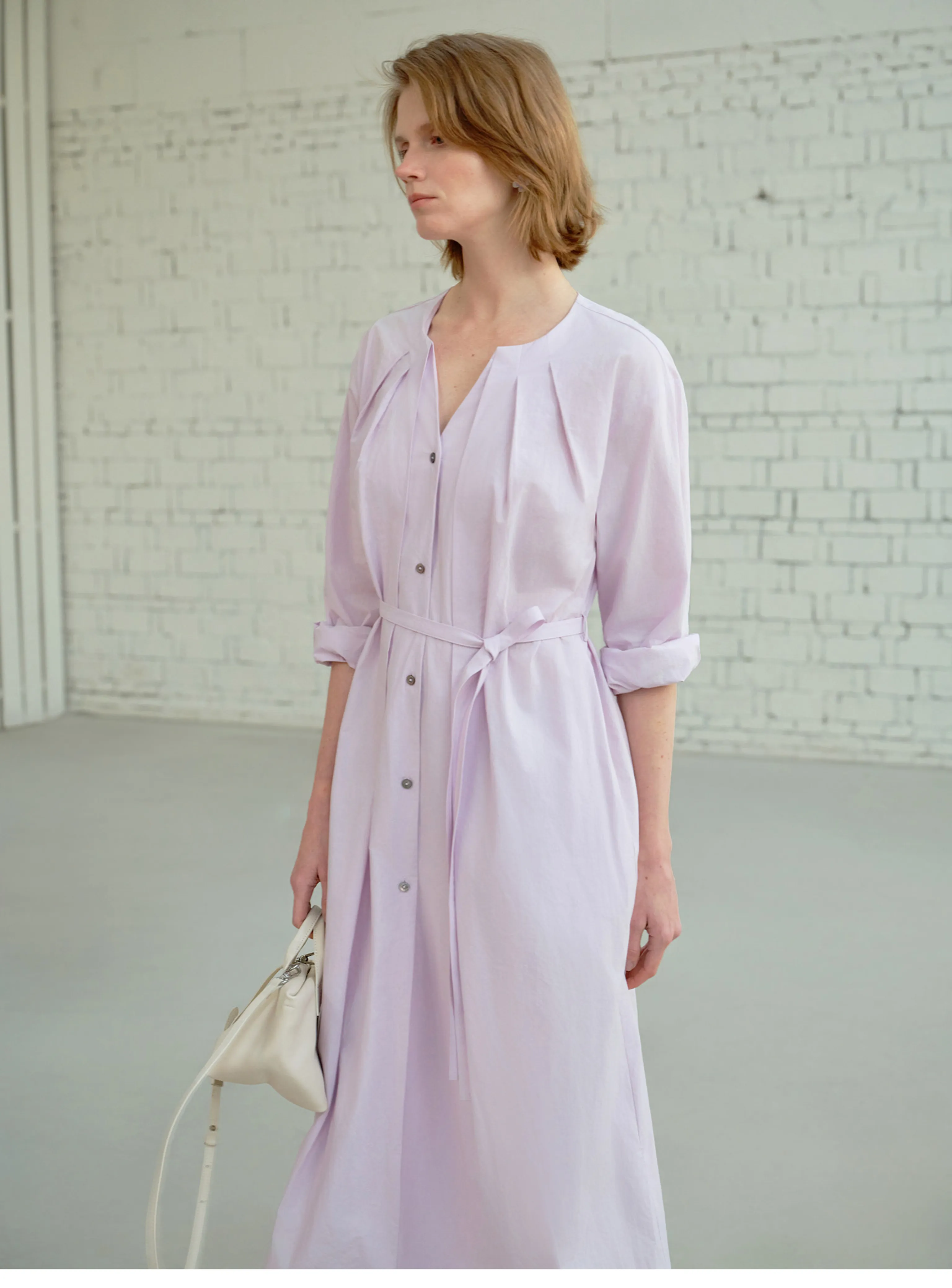 Washed Cotton V-Neck Belted Shirt Dress - Image 5