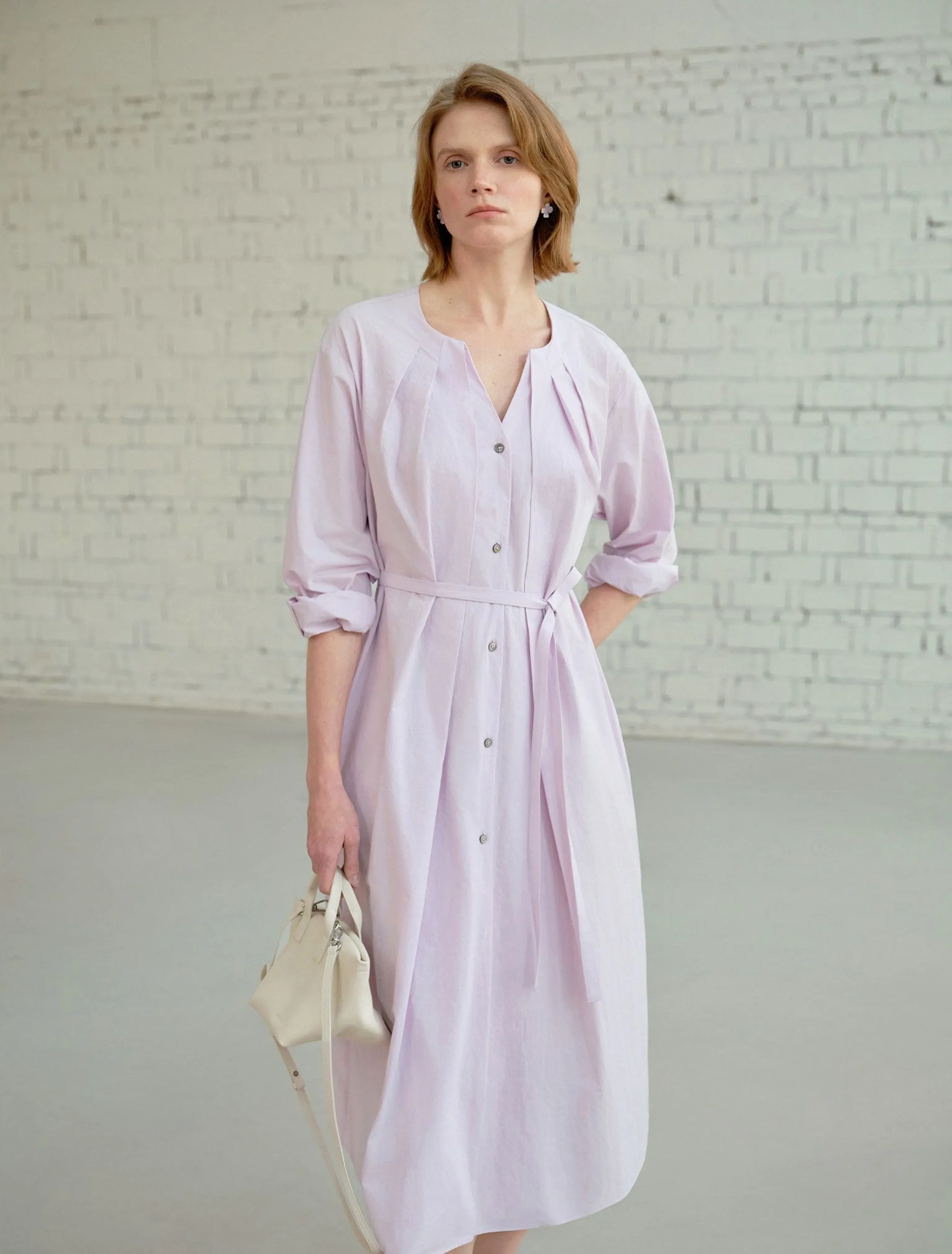 Washed Cotton V-Neck Belted Shirt Dress - Image 6