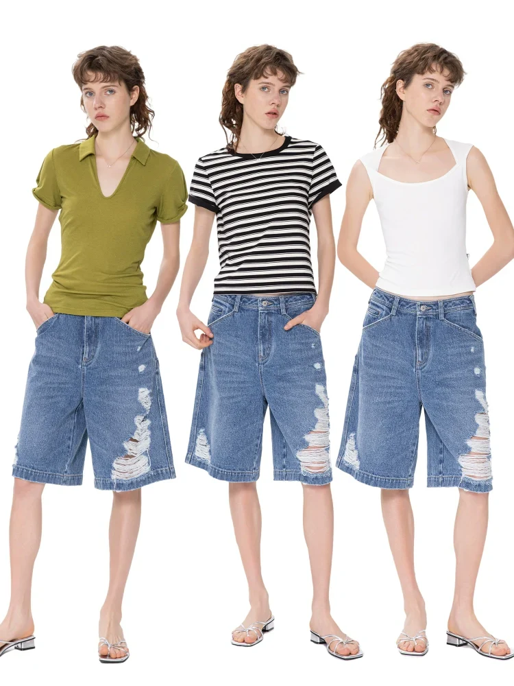 Washed Denim Bermuda Shorts
