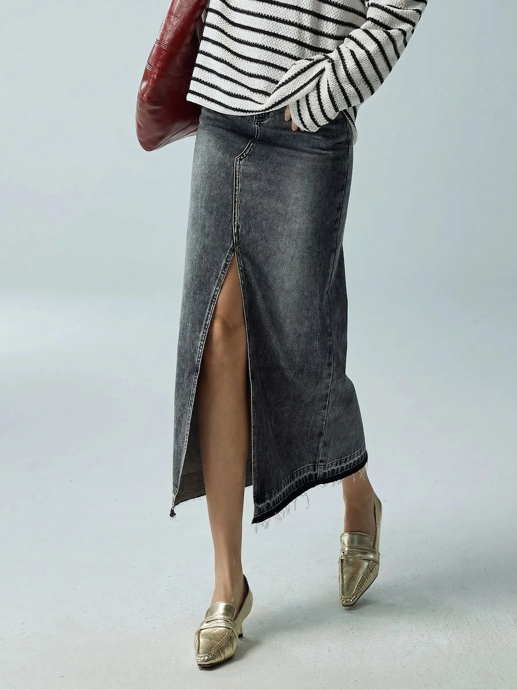 Washed Denim Maxi Skirt - Image 2