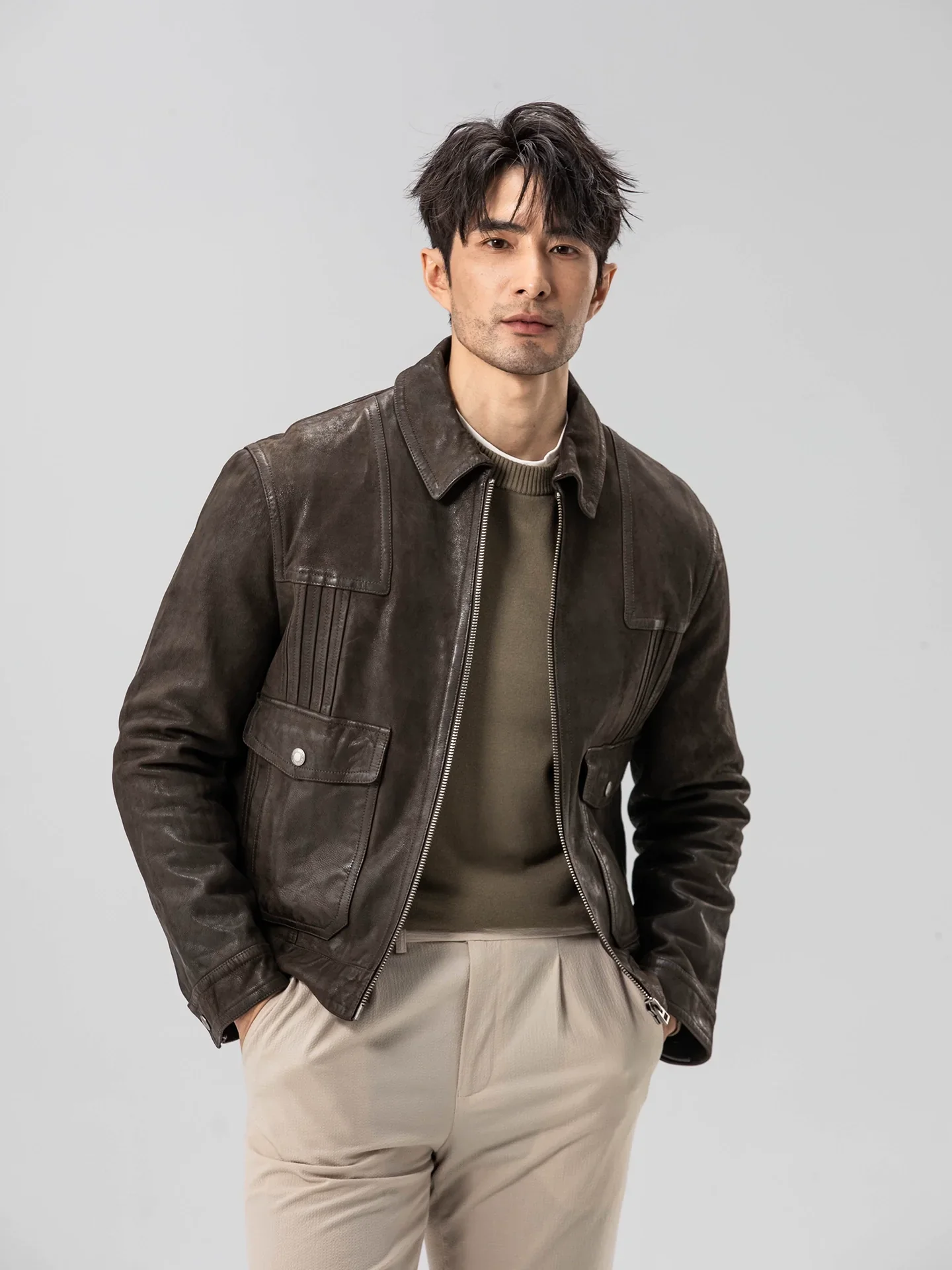 Washed Goatskin Zip Jacket