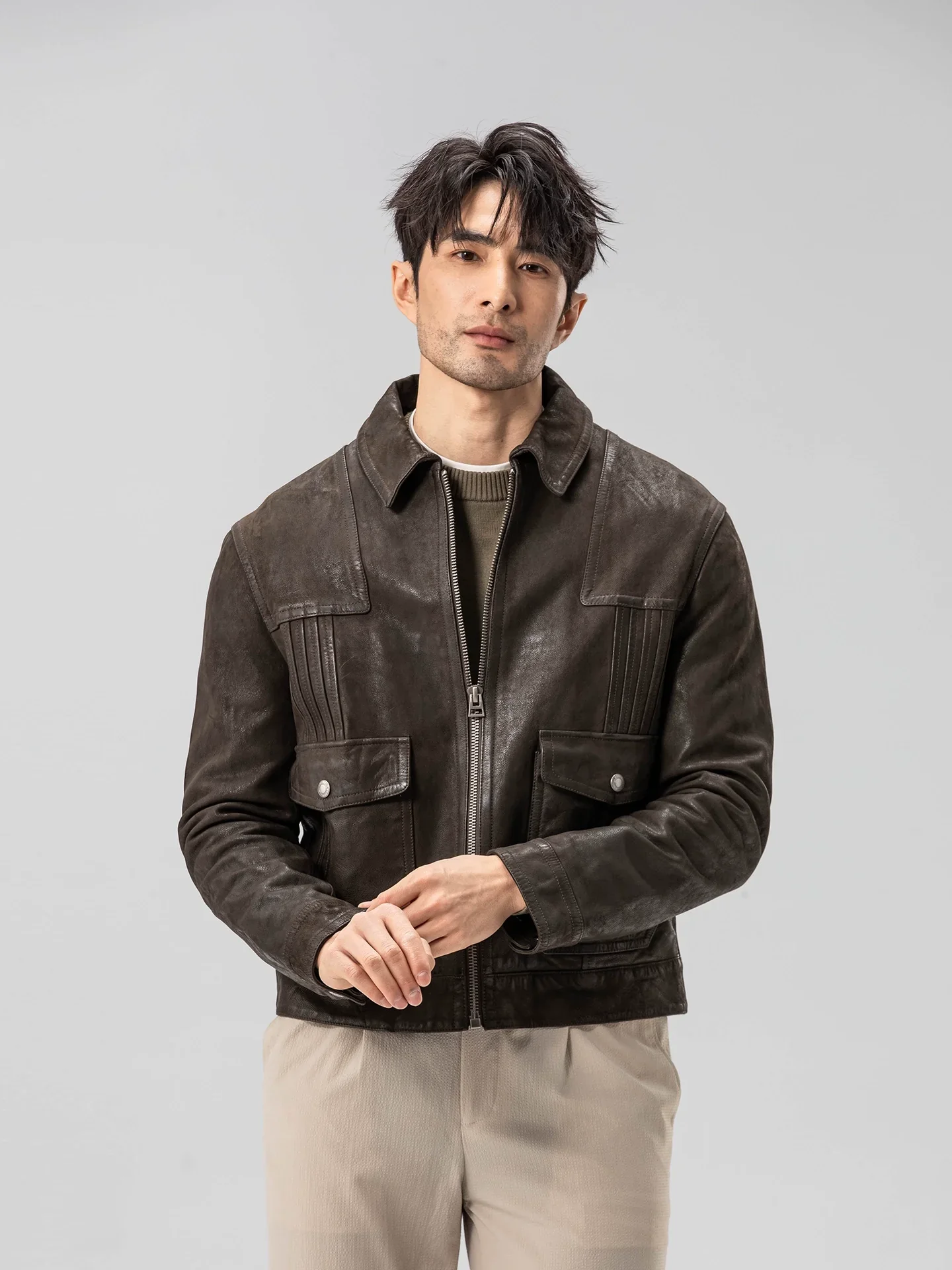 Washed Goatskin Zip Jacket - Image 2
