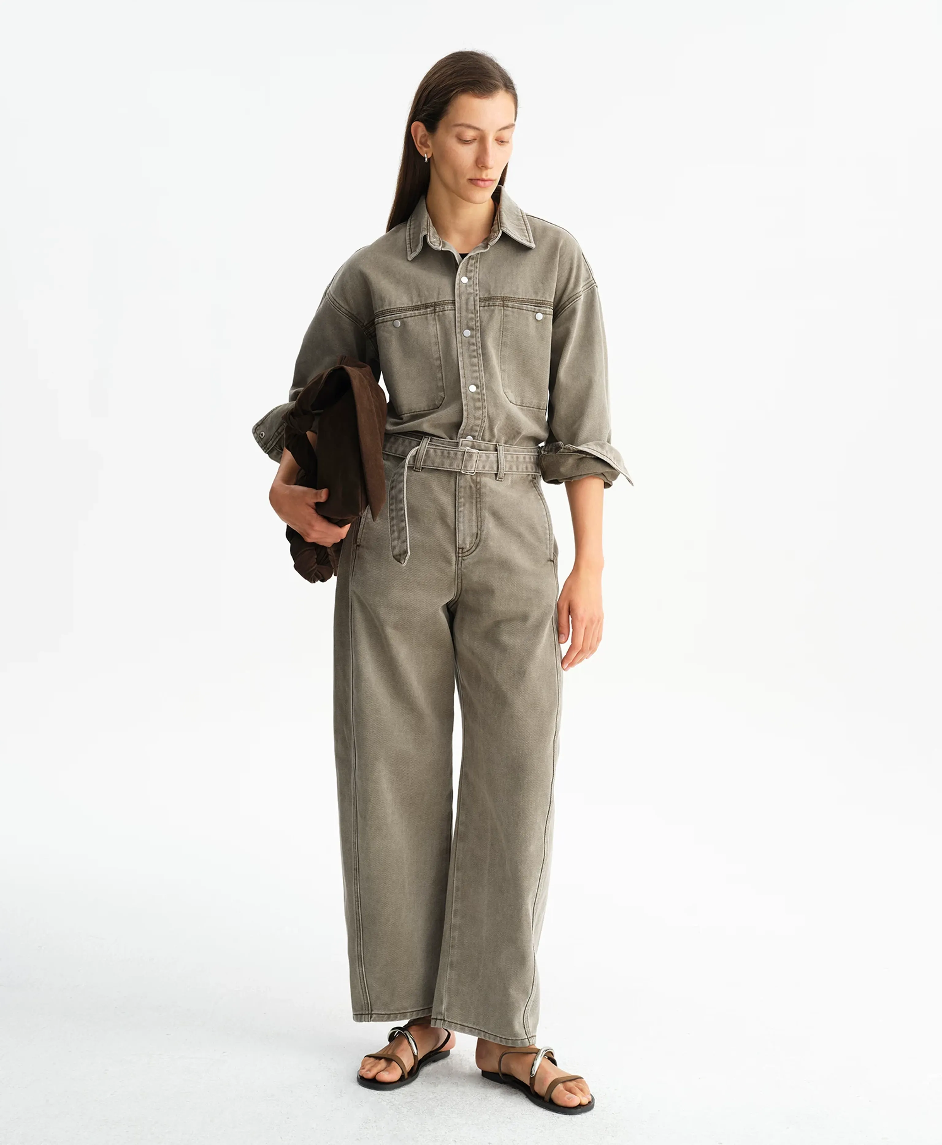 Washed Gray-Green Denim Shirt Jacket - Image 5