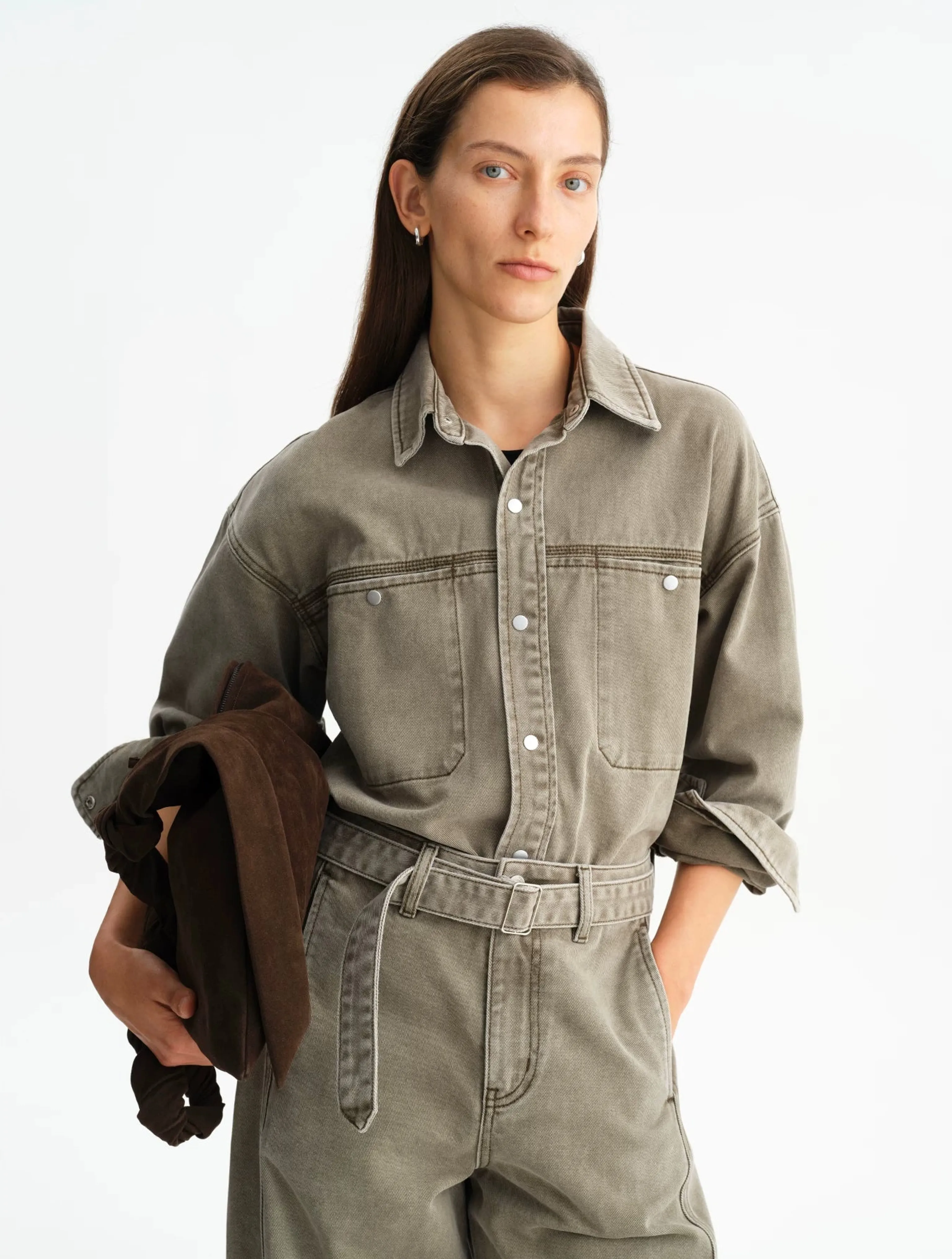 Washed Gray-Green Denim Shirt Jacket - Image 6