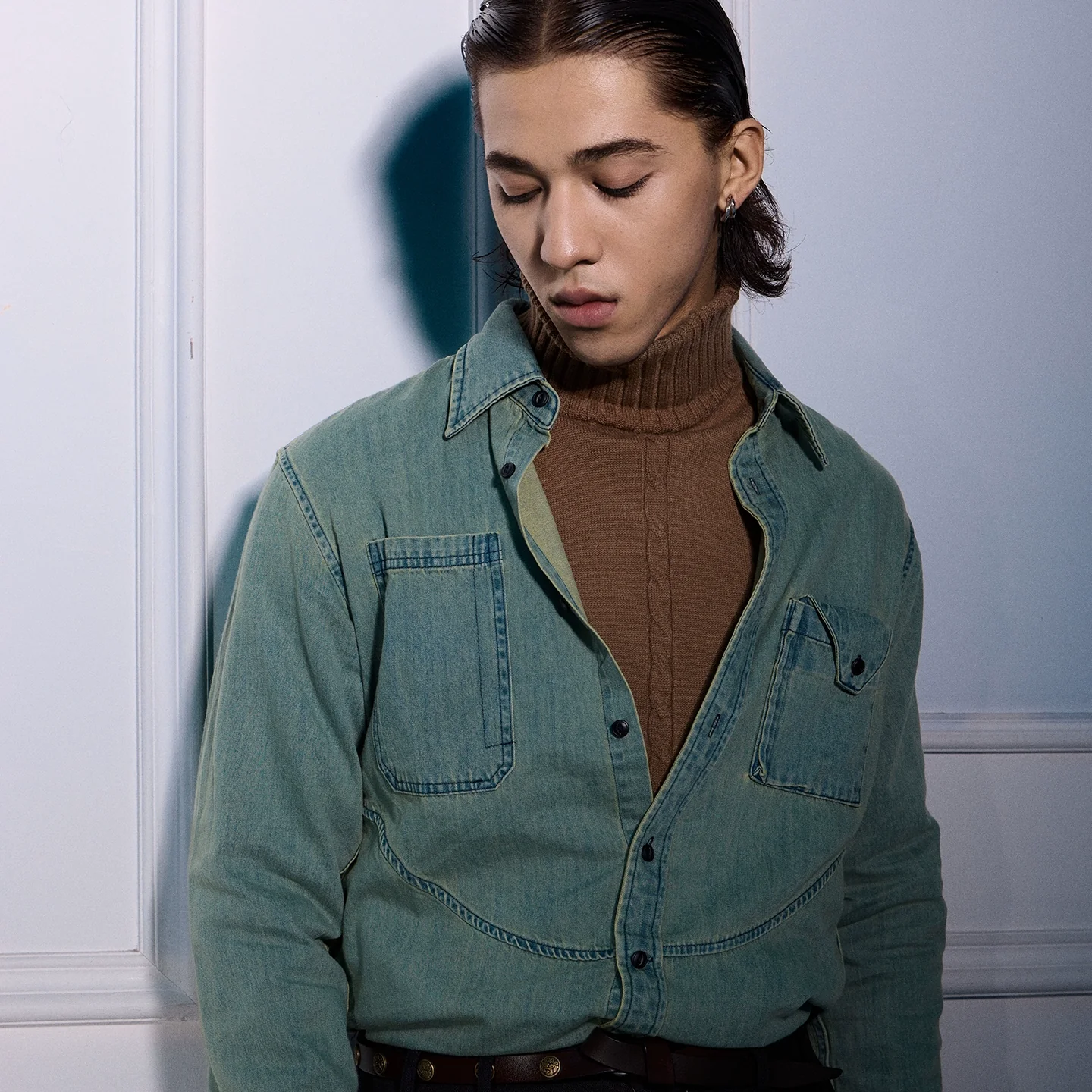 Washed Green Denim Work Shirt - Image 5