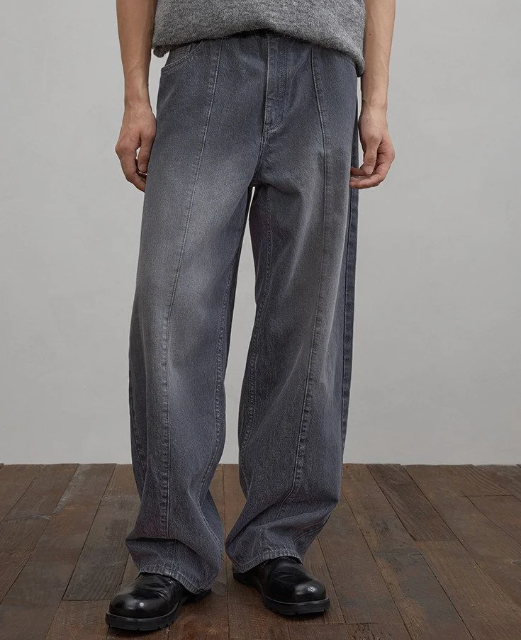 Washed Grey Wide-Leg Jeans