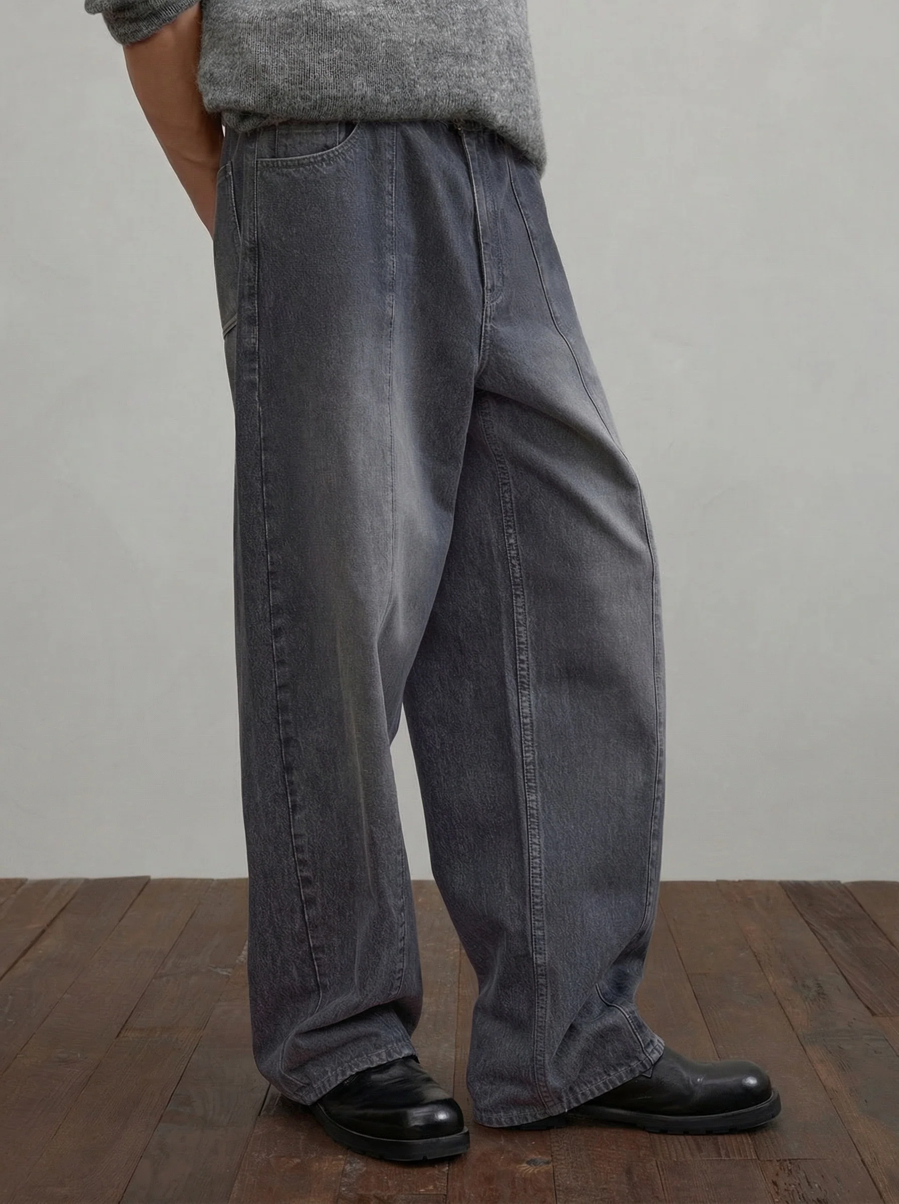 Washed Grey Wide-Leg Jeans - Image 2