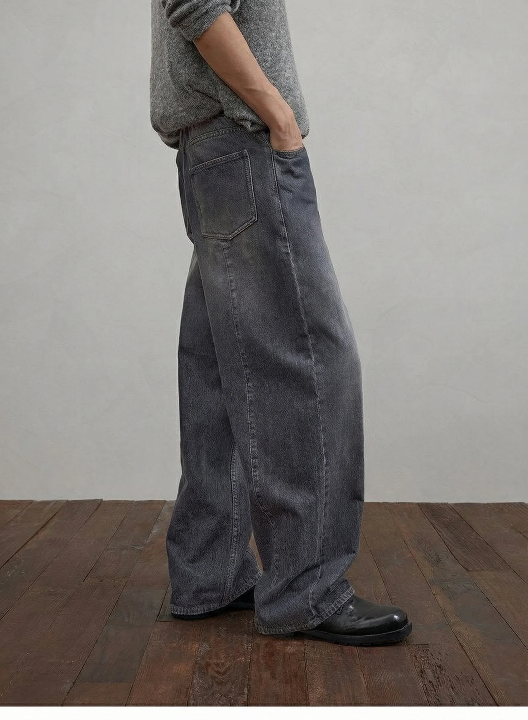 Washed Grey Wide-Leg Jeans - Image 4