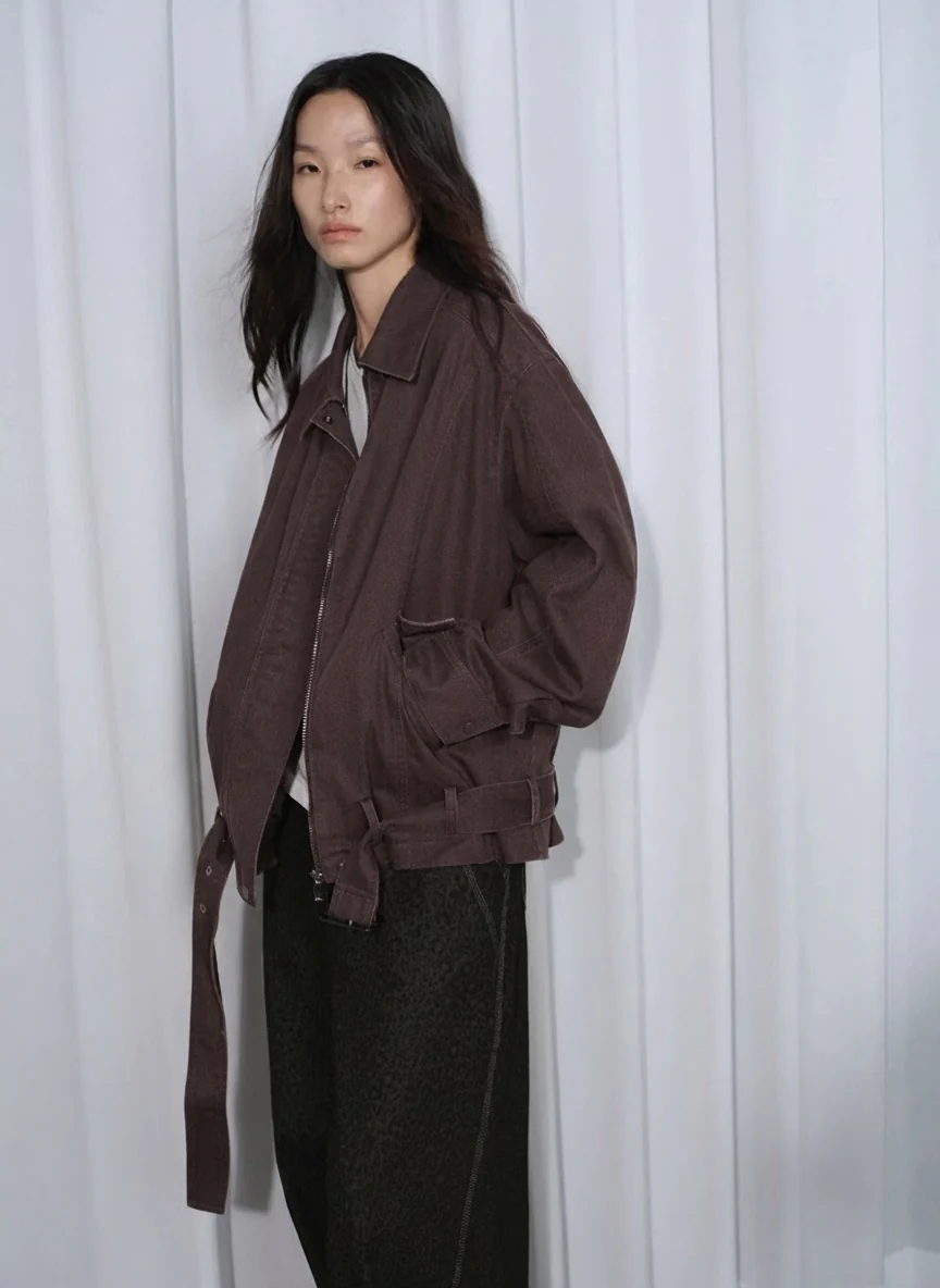 Washed Heavyweight Denim Belted Jacket - Image 4