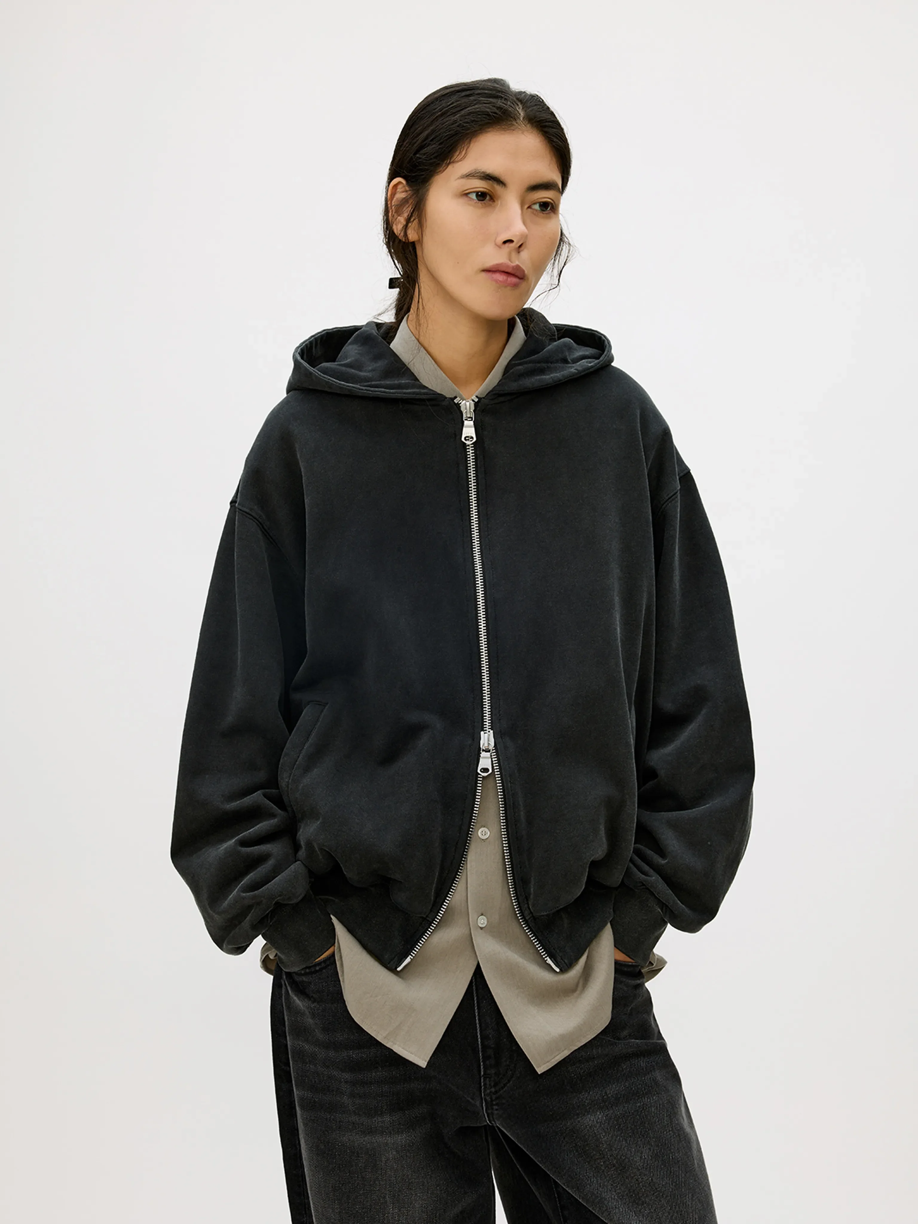Washed Heavyweight Loopback Zip Hoodie