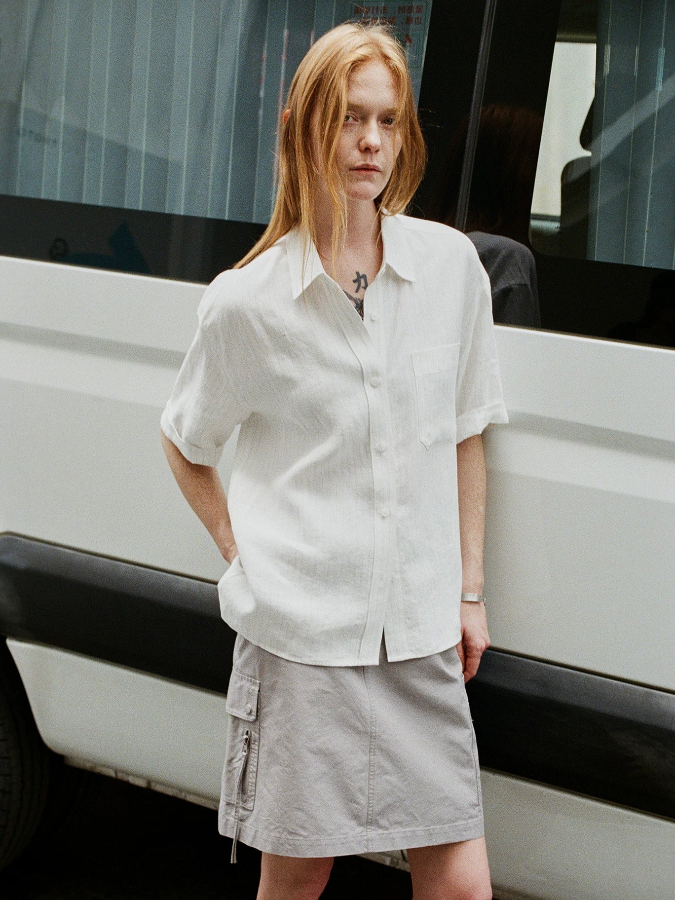 Washed Hemp Pinstripe Short Sleeve Shirt - Image 4