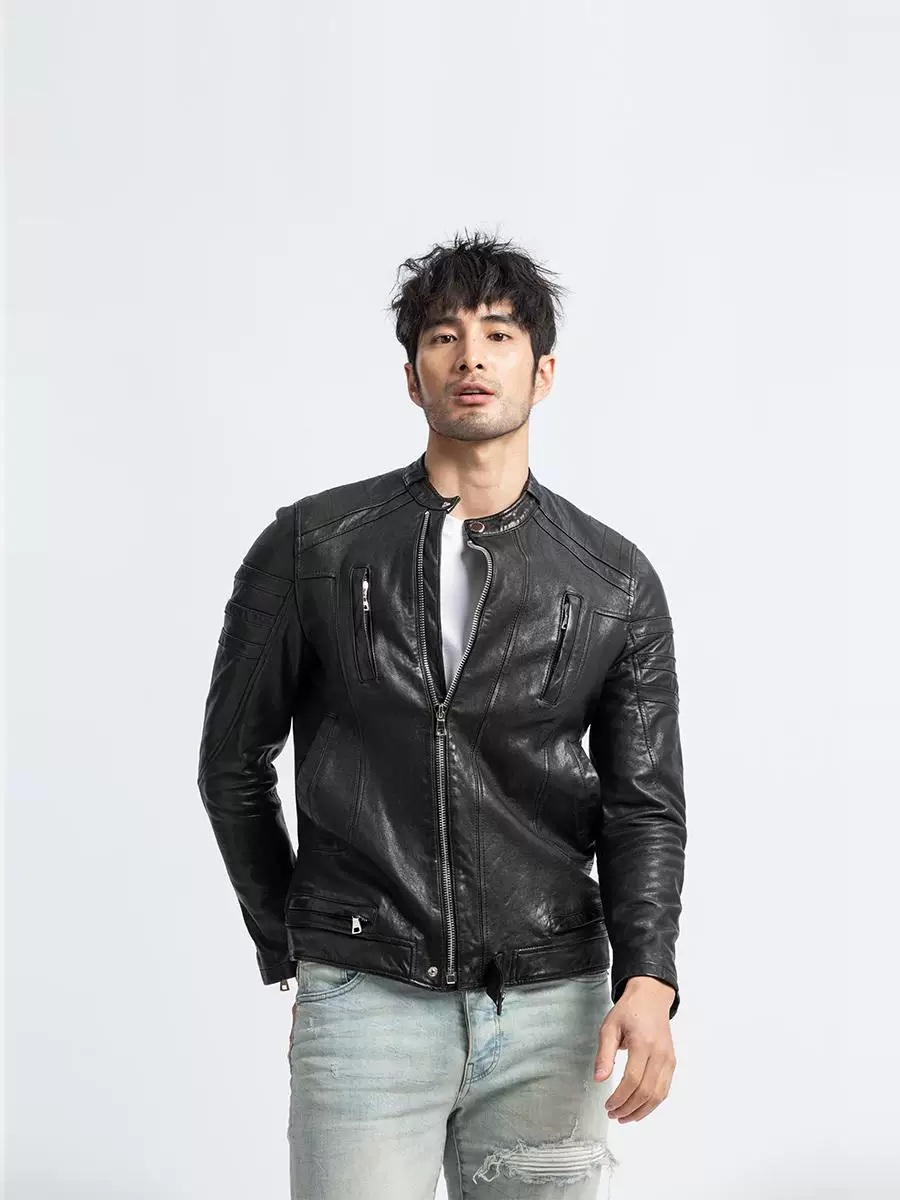 Washed Lambskin Moto Jacket