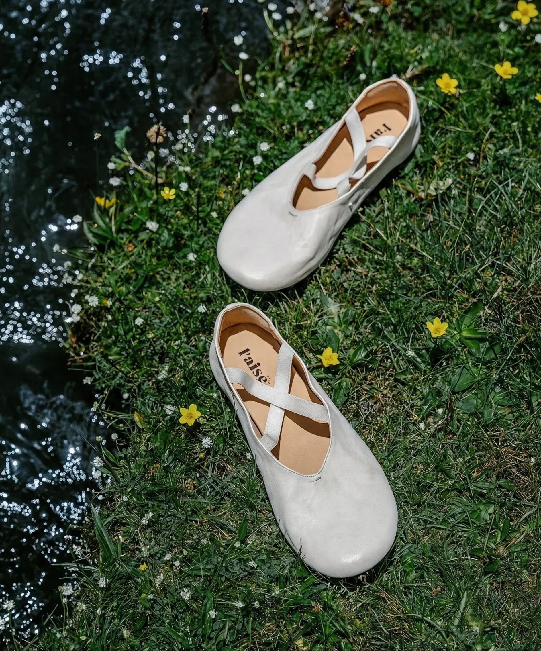 Washed Leather Cross-Strap Ballet Flats - Image 4