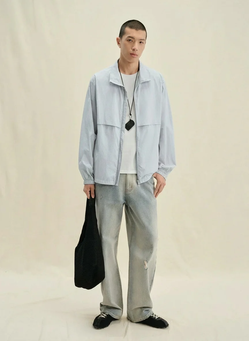 Washed Light White Straight-Leg Jeans