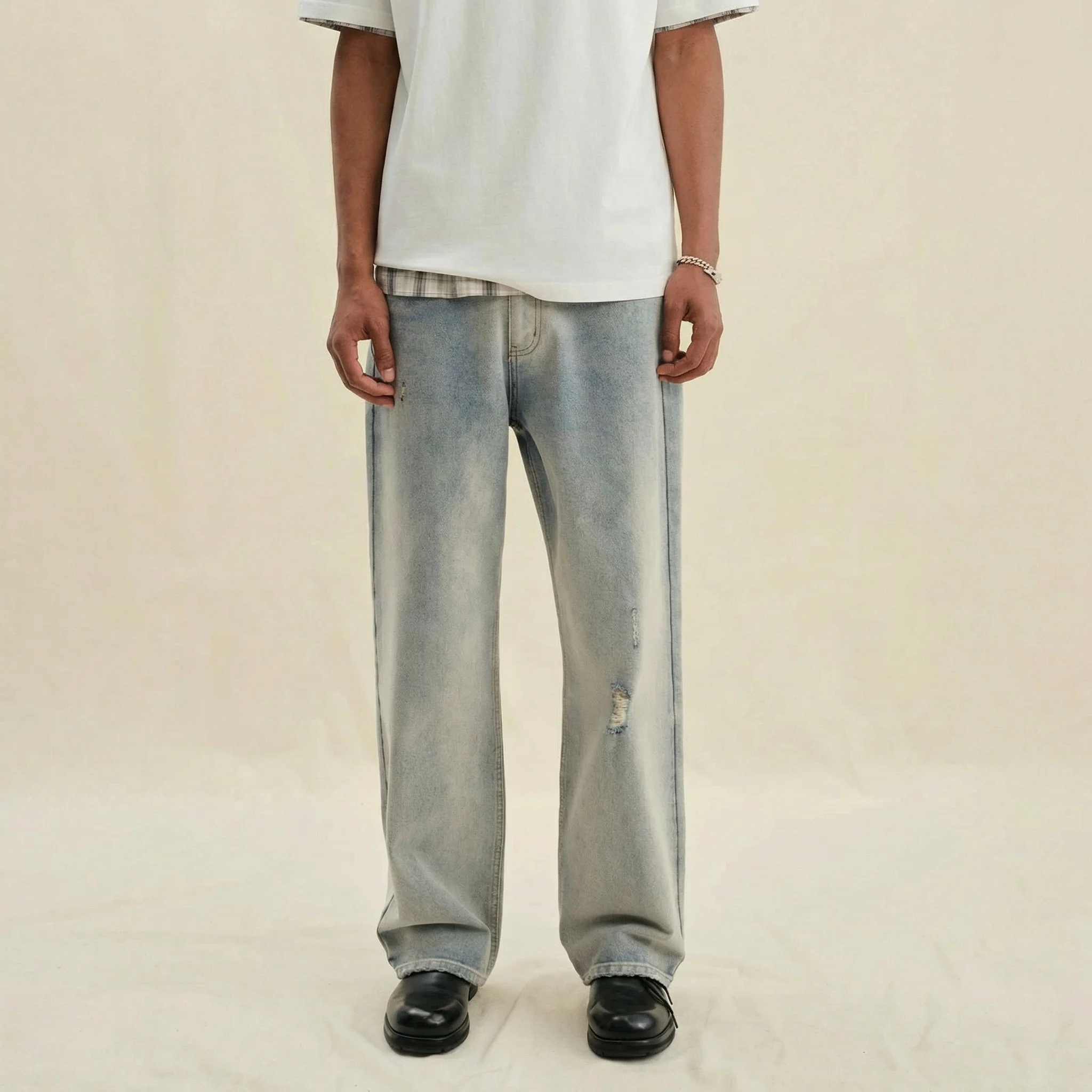 Washed Light White Straight-Leg Jeans - Image 5