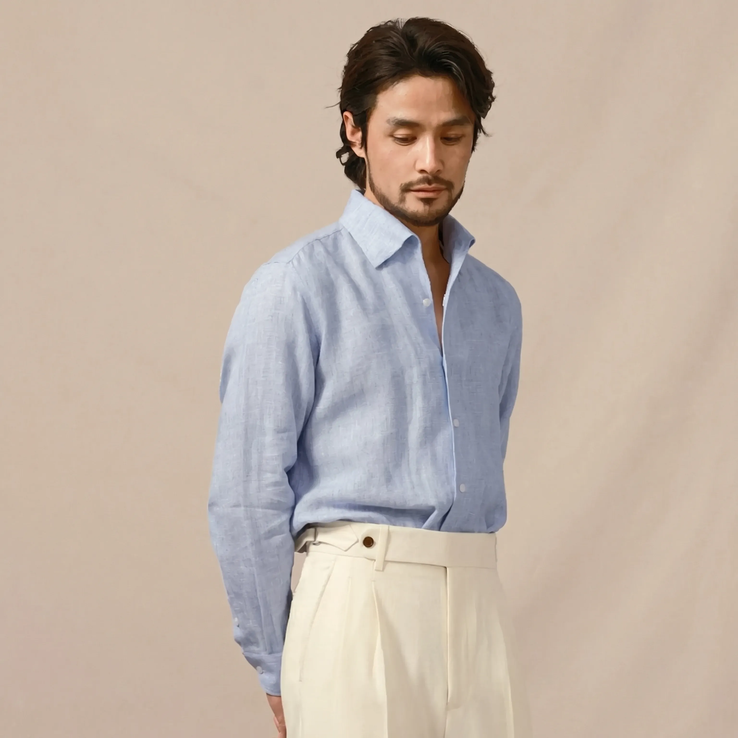Washed Linen One-Piece Collar Shirt - Image 4