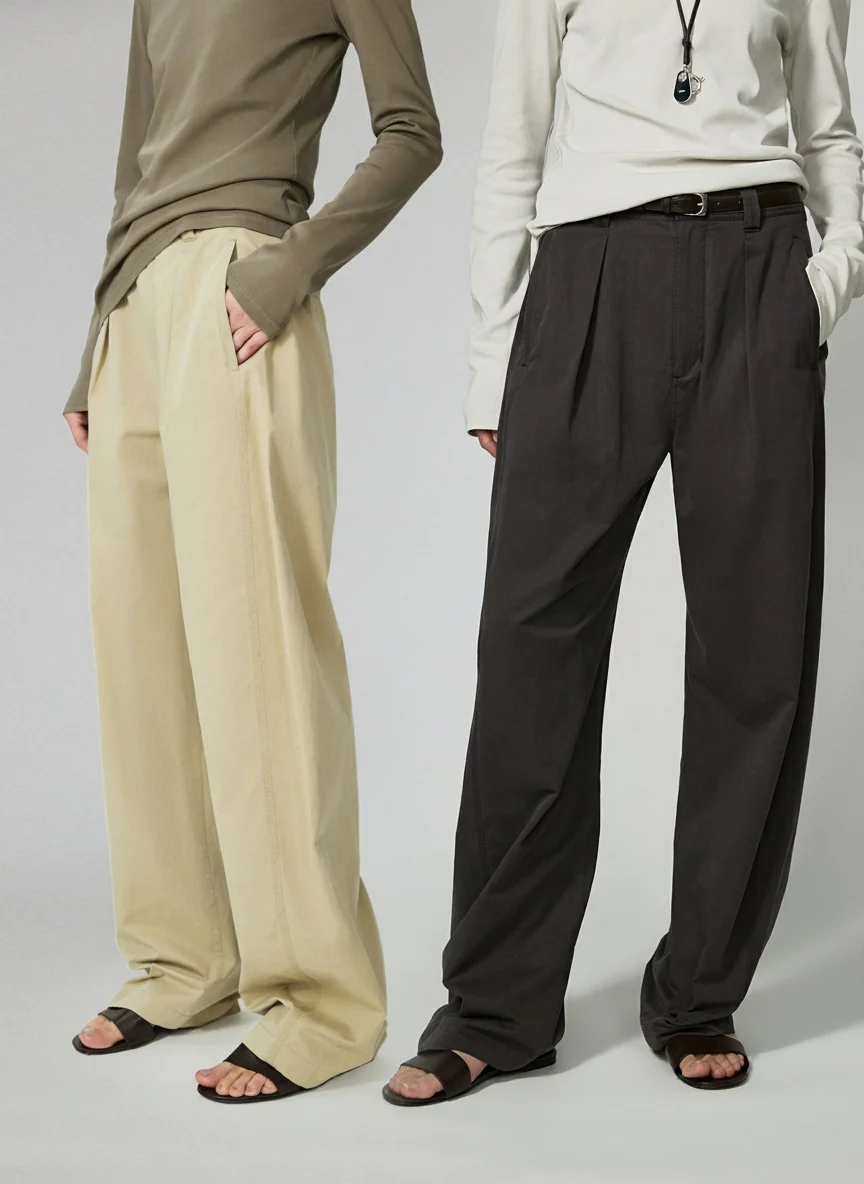 Washed Long‑Staple Cotton Pleated Trousers