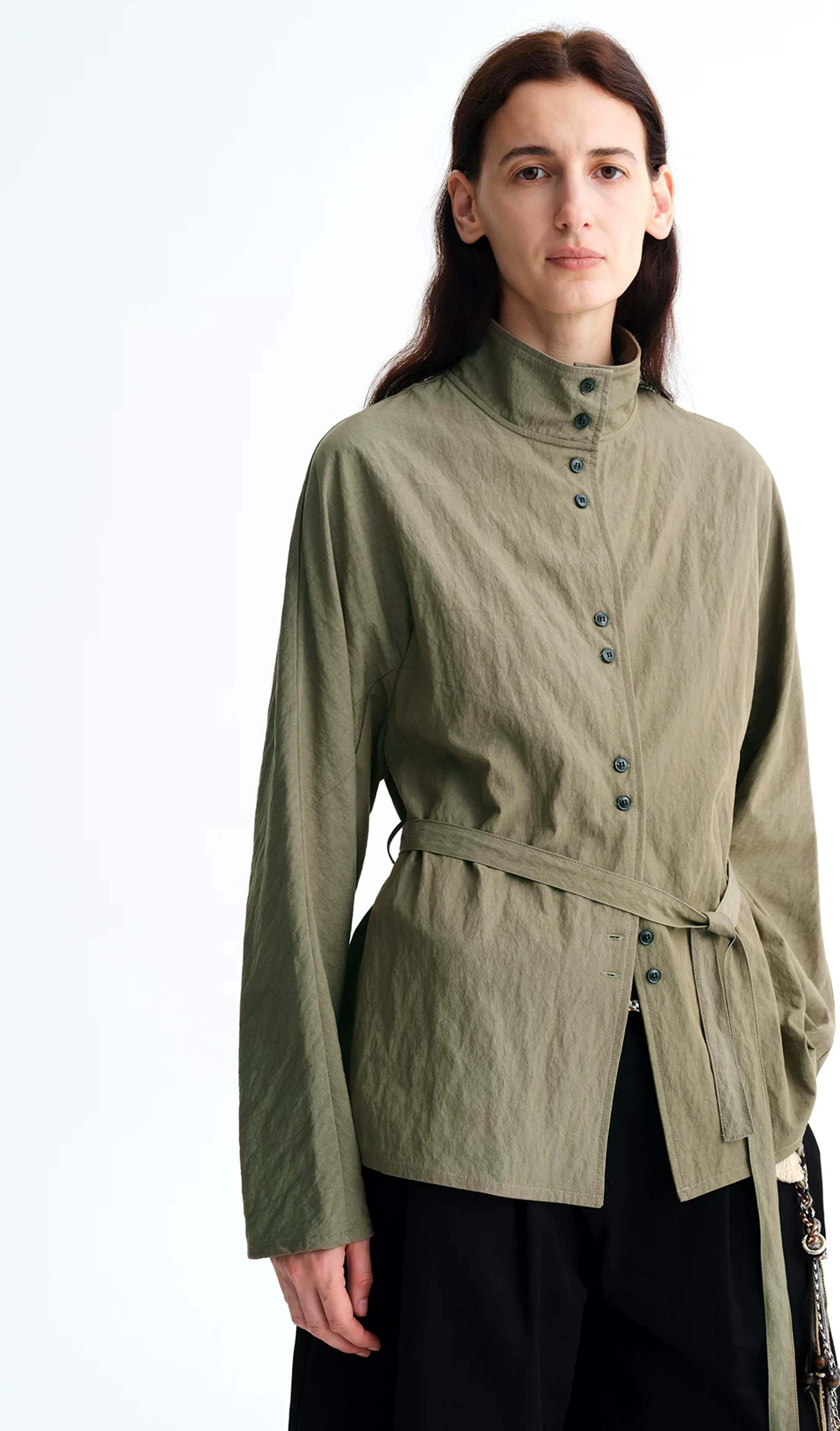 Washed Micro-Textured Belted Shirt